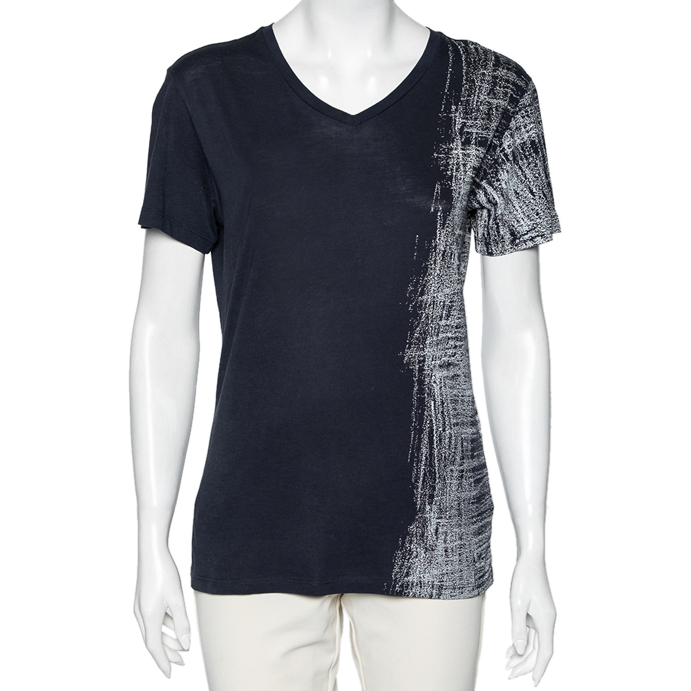 Emporio Armani Blue Cotton Half Printed Short Sleeve T-Shirt S