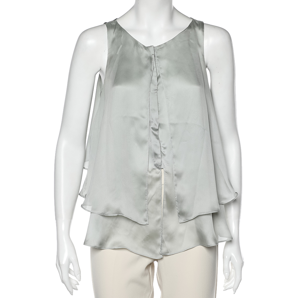 Emporio armani pale green silk layered sleeveless button front top m