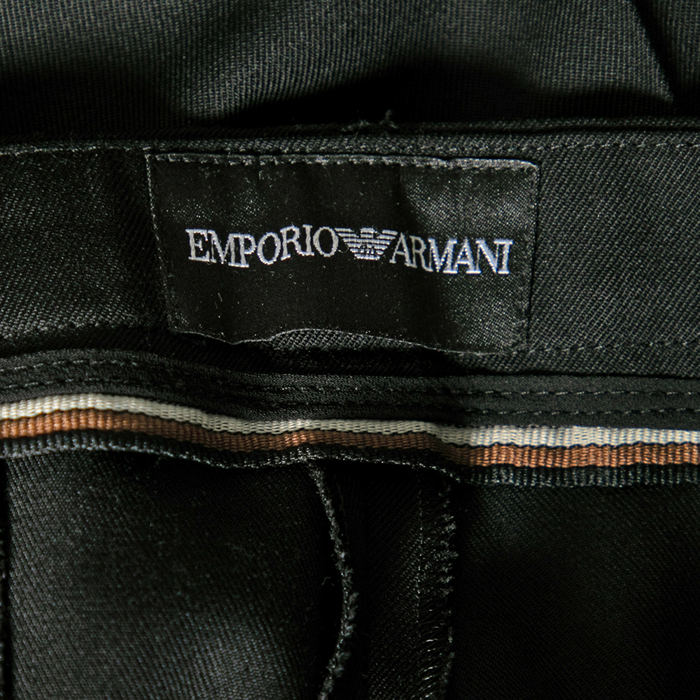 Emporio Armani Black Wool Straight Fit Trousers M