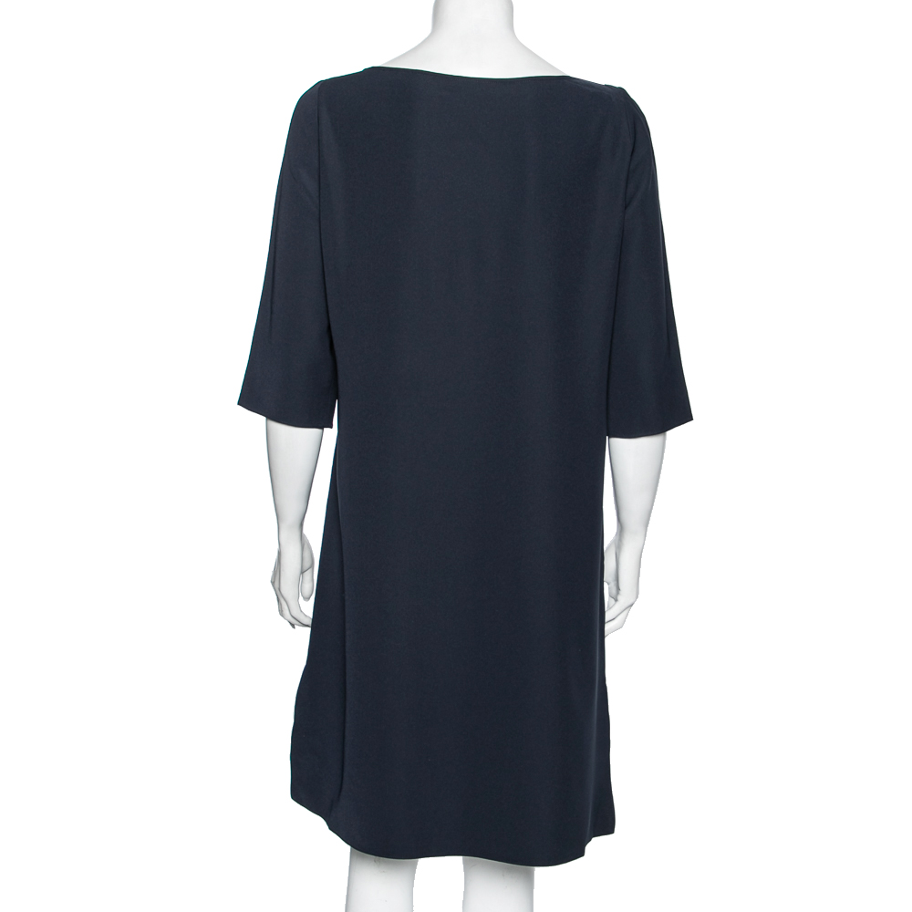 Emporio Armani Blue Crepe Side Pleated Dress M