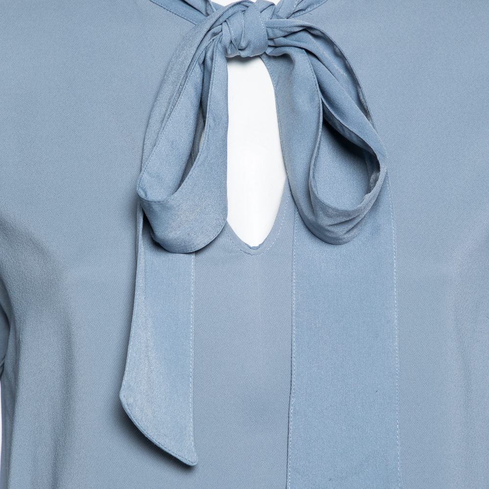 Emporio Armani Blue Crepe Front Bow Tie Blouse L