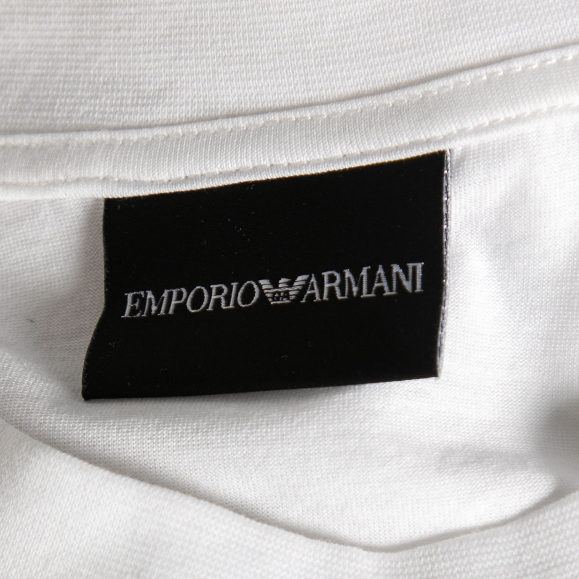 Emporio Armani White Cotton Logo Embroidered Crew Neck Top XL