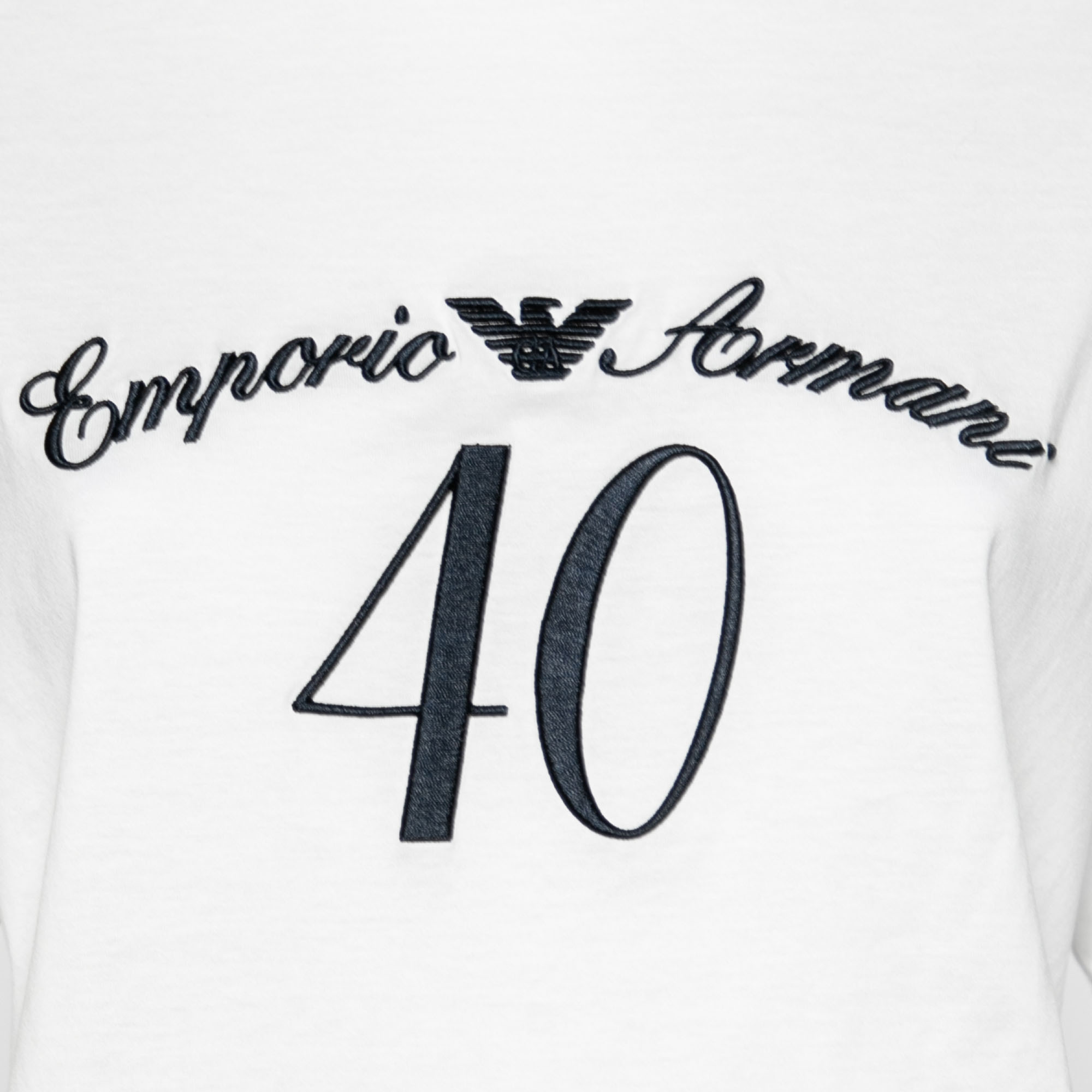 Emporio Armani White Cotton Logo Embroidered Crew Neck Top XL