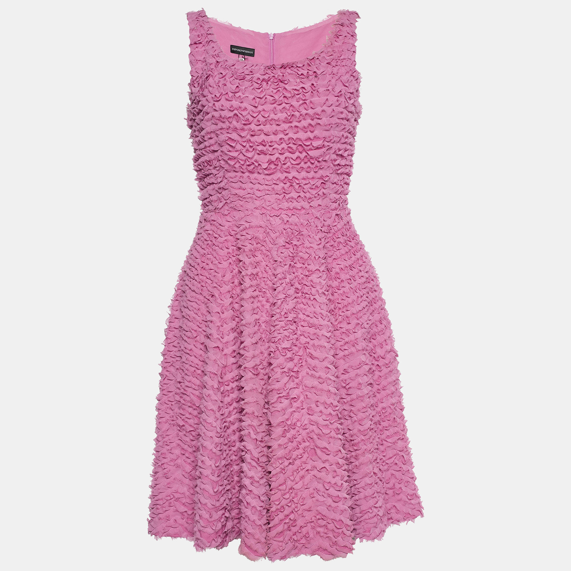 Emporio Armani Pink Ruffled Crepe Sleeveless Dress S