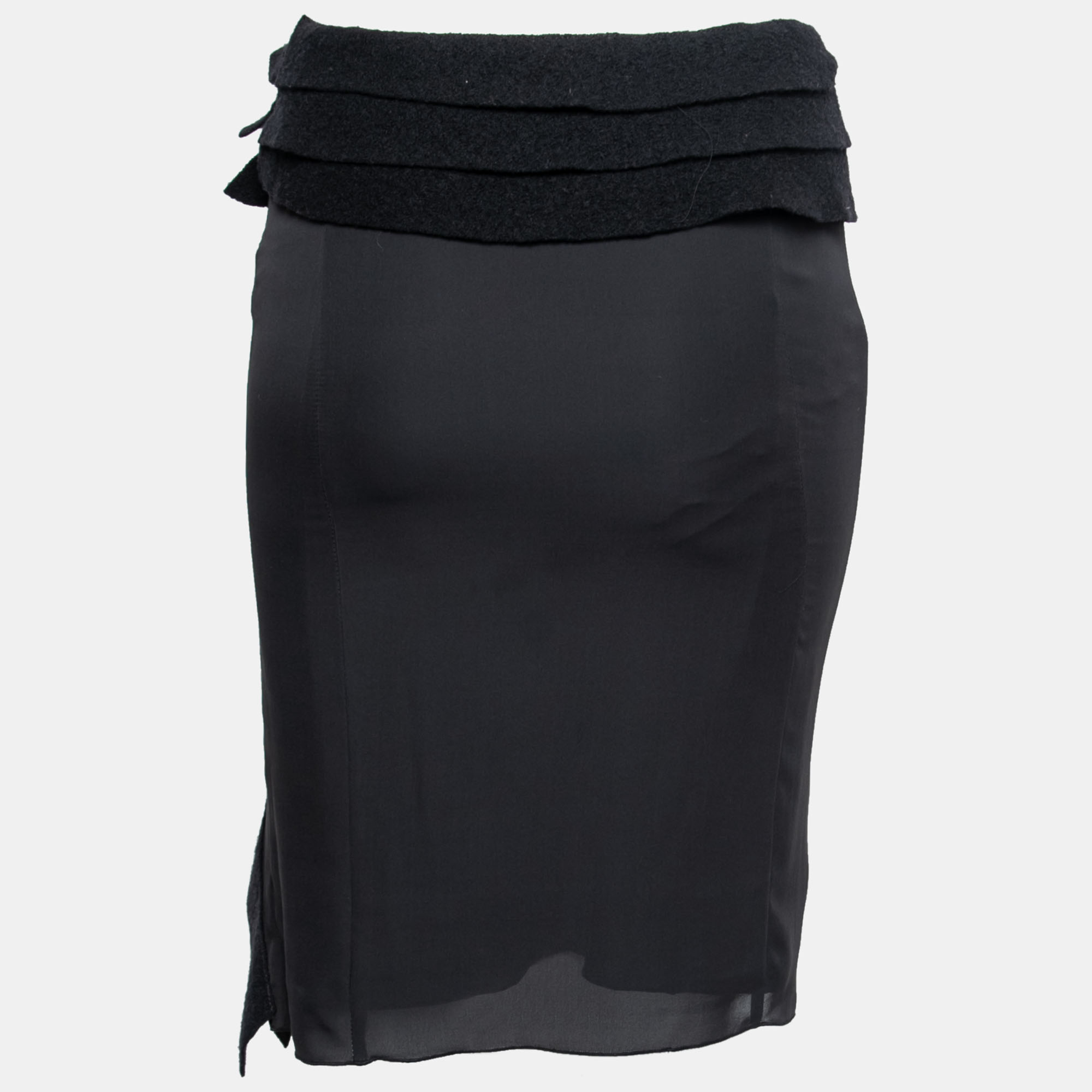 Emporio Armani Black Silk & Wool Ruffle Trimmed Skirt S