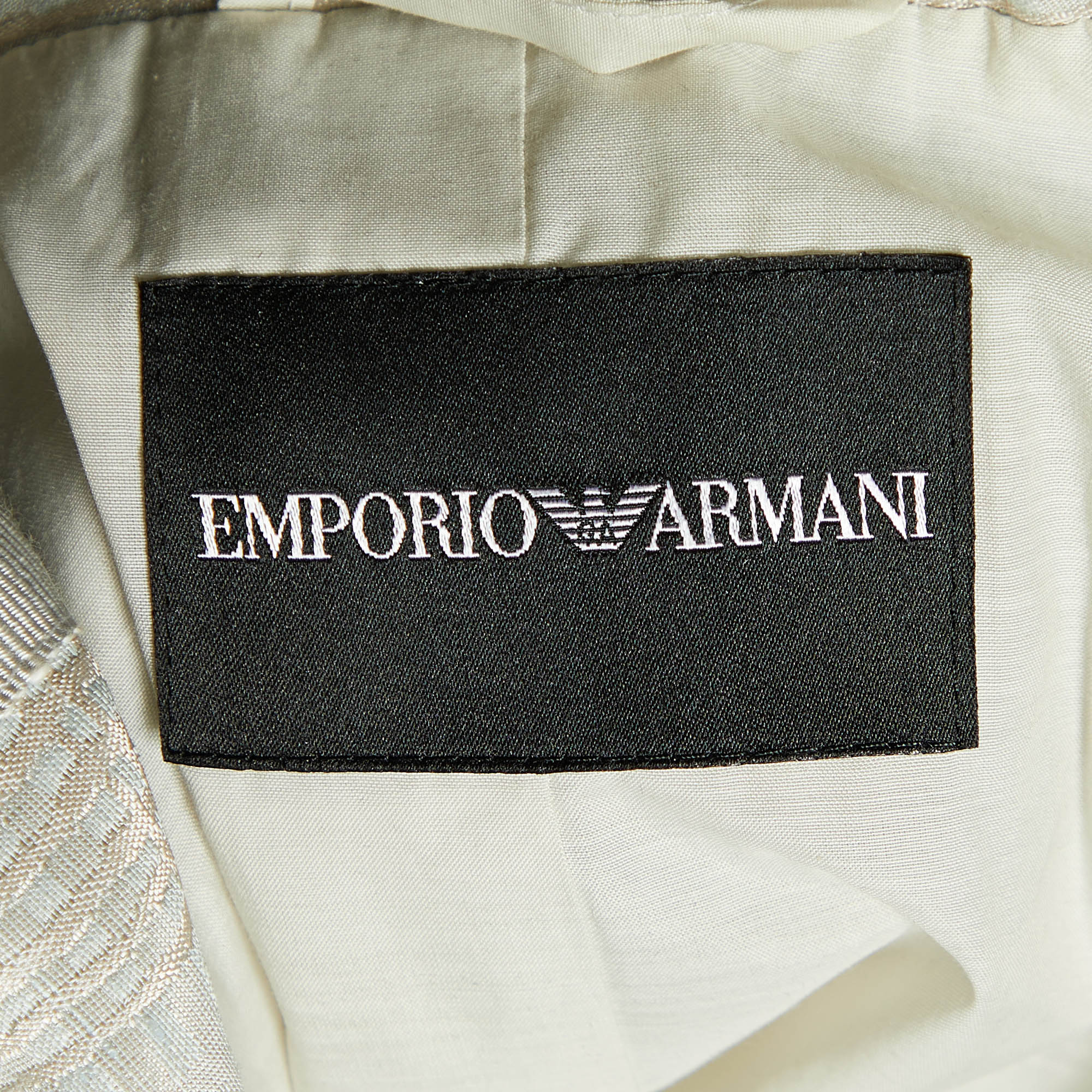 Emporio Armani Grey Checked Linen Blend Ruffle Detail Jacket M