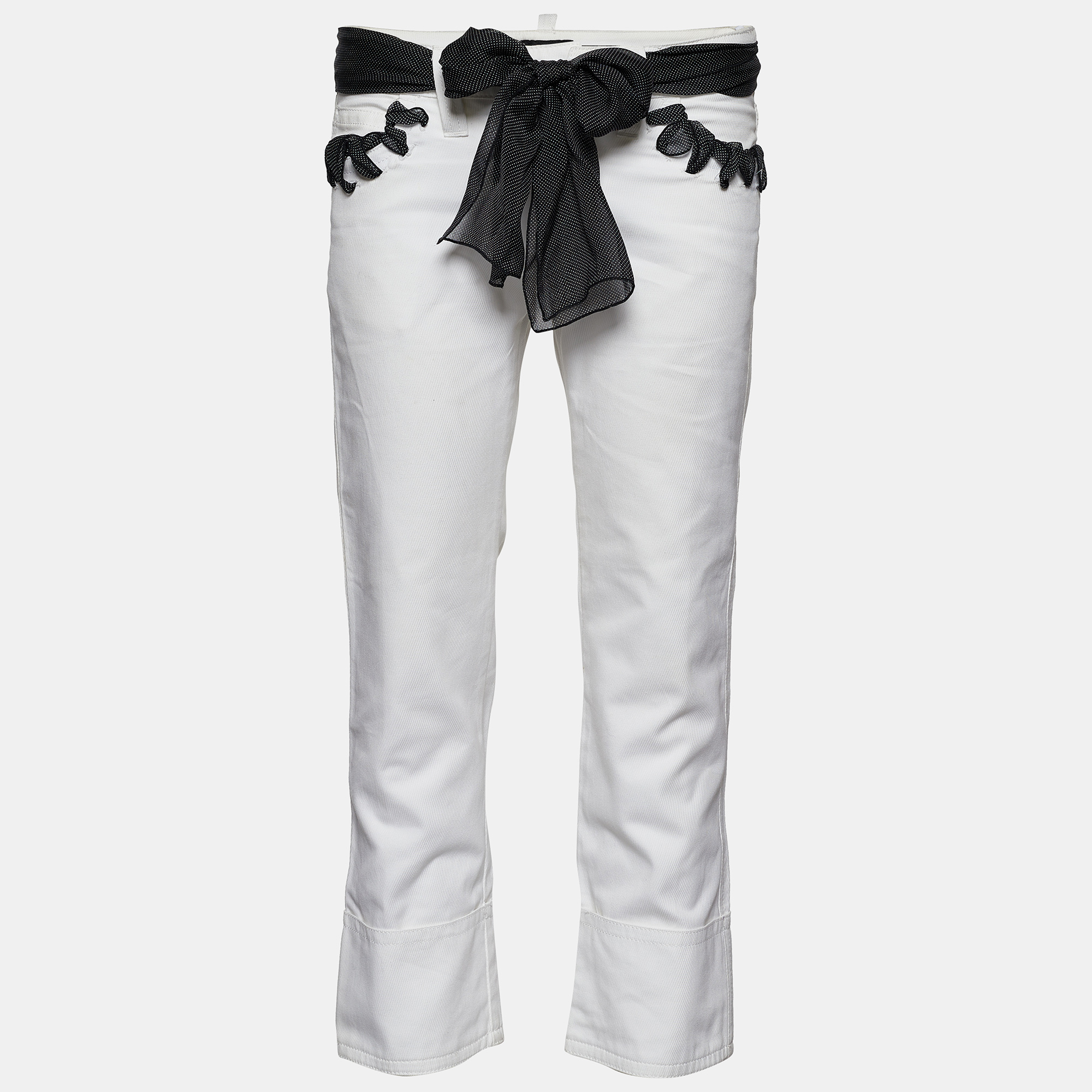 Emporio Armani White Denim Bandana Belted Jeans S Waist 31
