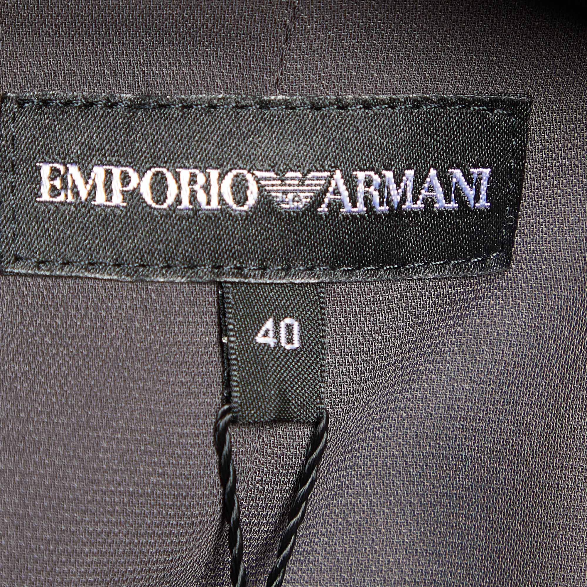 Emporio Armani Dark Grey Crepe Draped Detail Blouse S