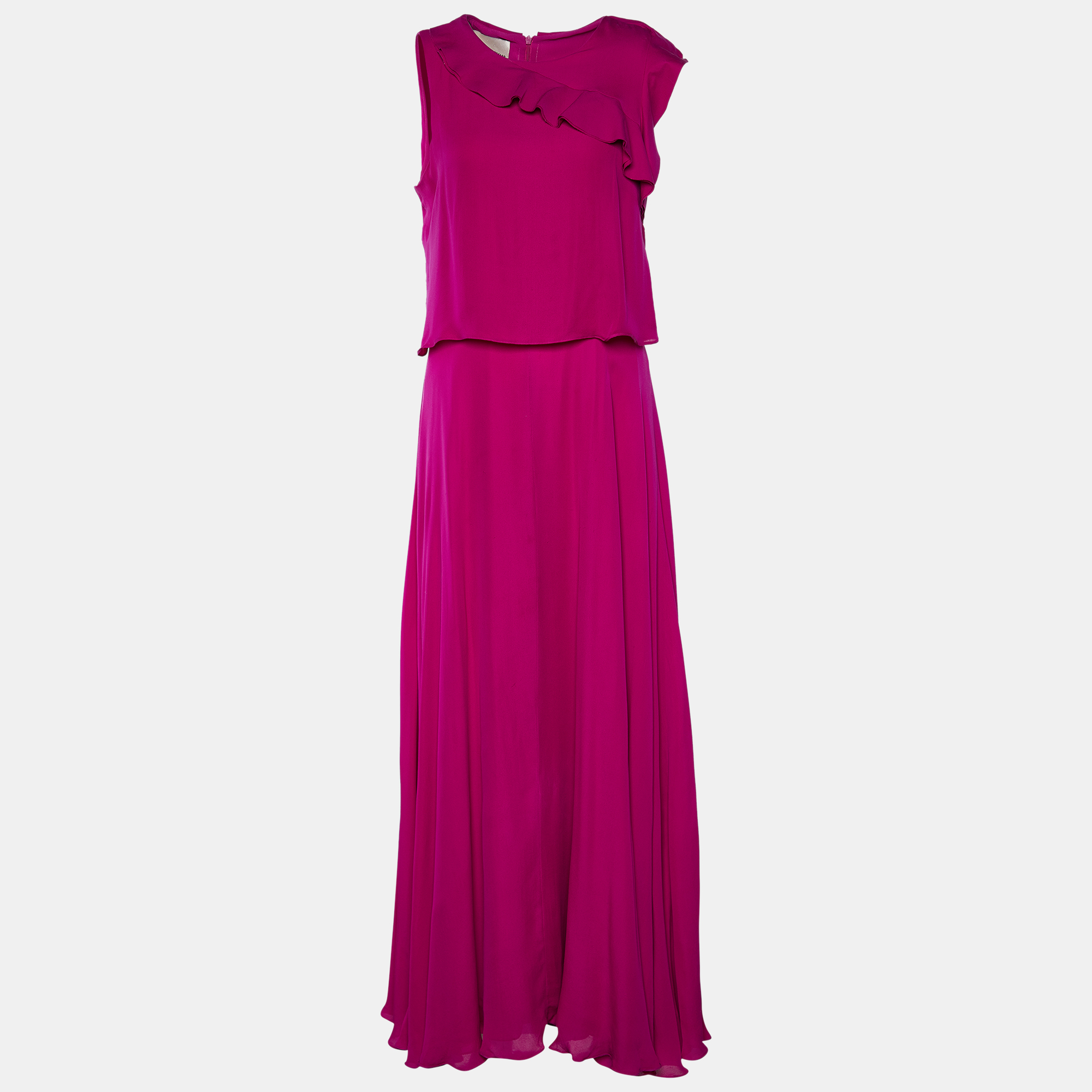 Emporio armani purple silk ruffle overlay detail sleeveless maxi dress m