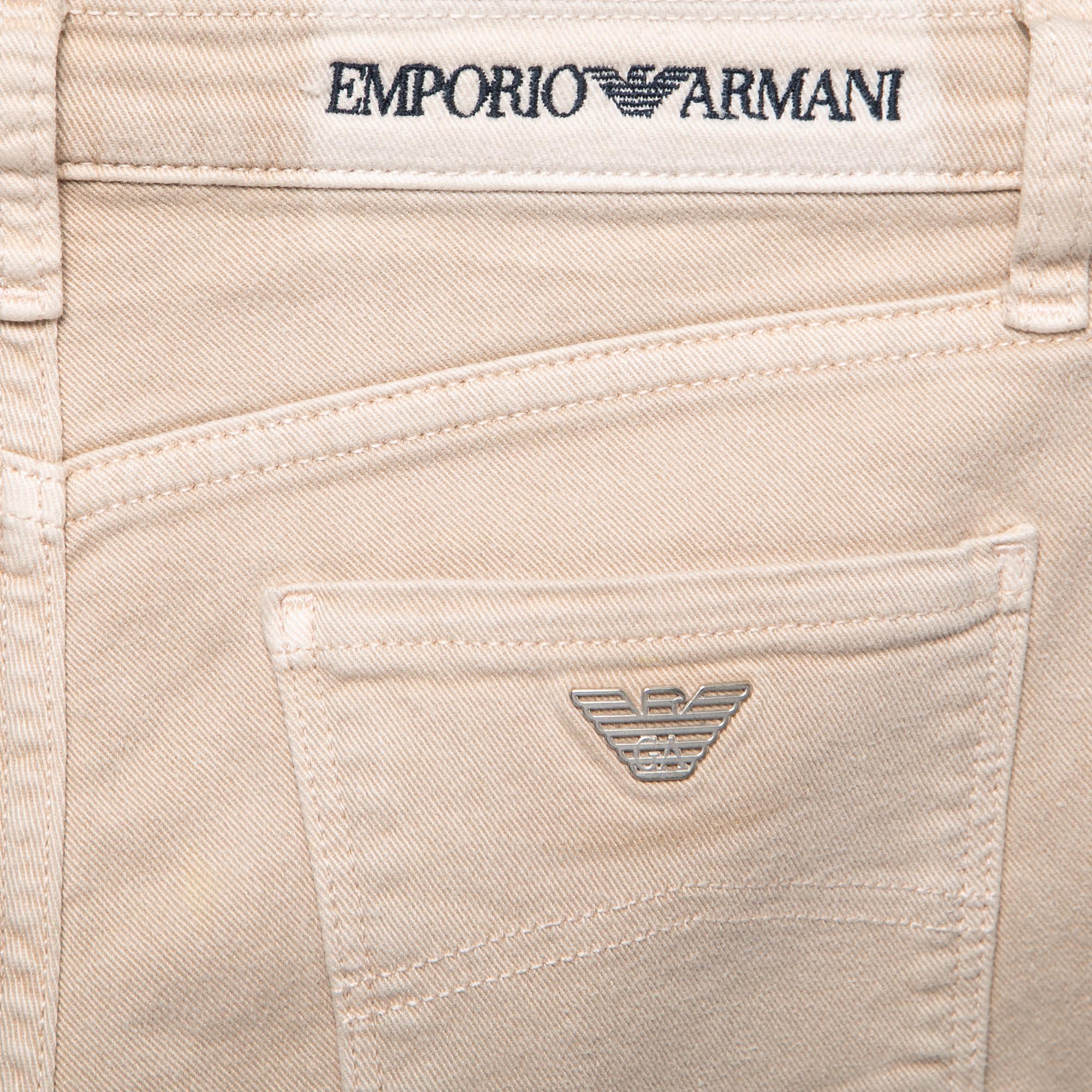 Emporio Armani Beige Denim Logo Embroidered Skinny Jeans Waist 29