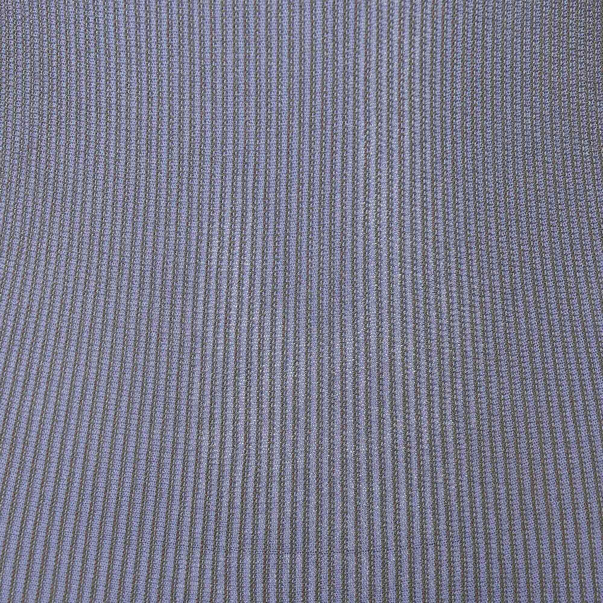 Emporio Armani Purple Striped Rib Knit Boat Neck Long Sleeve Dress L