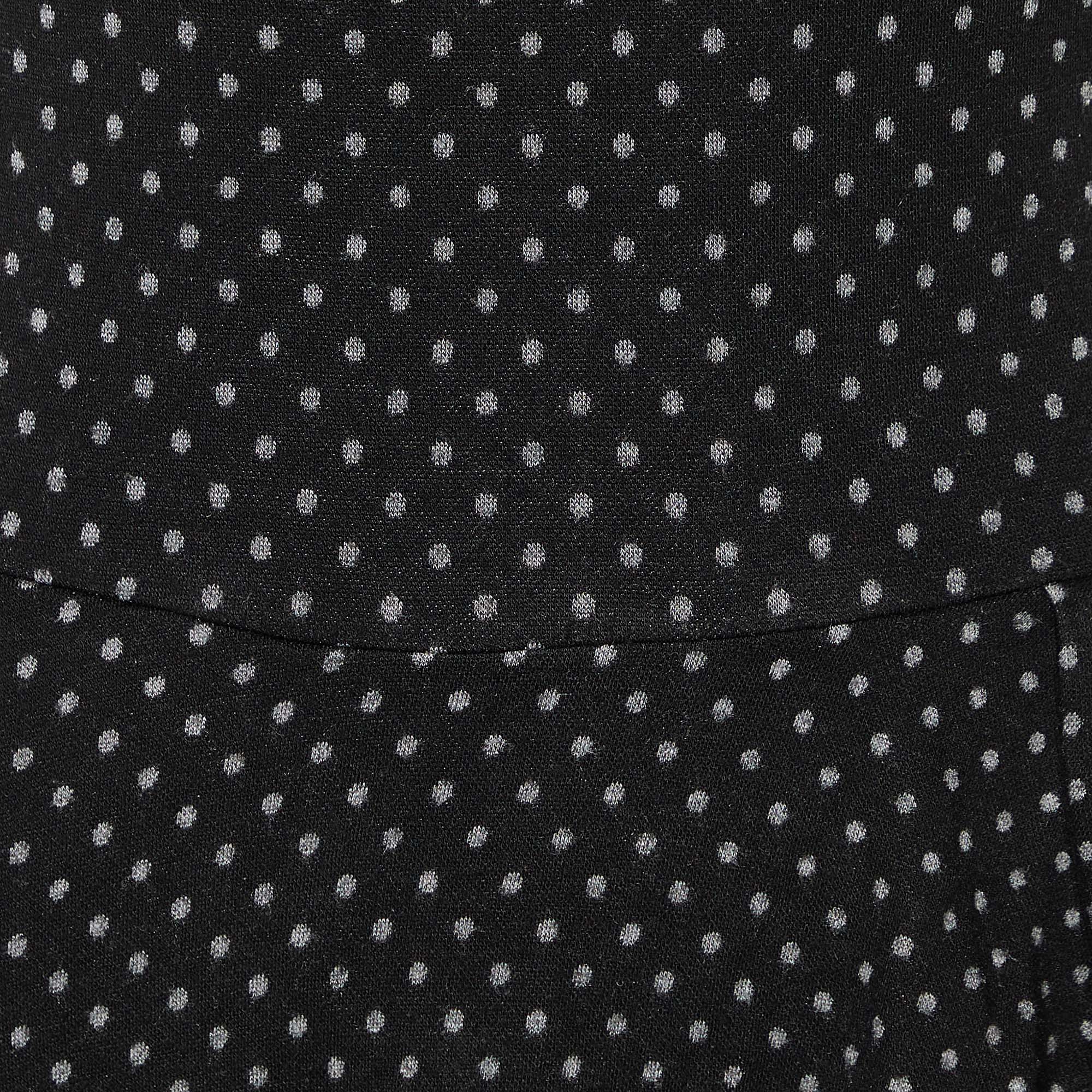 Emporio Armani Black Polka Dot Knit Ruffle Detail Midi Dress M