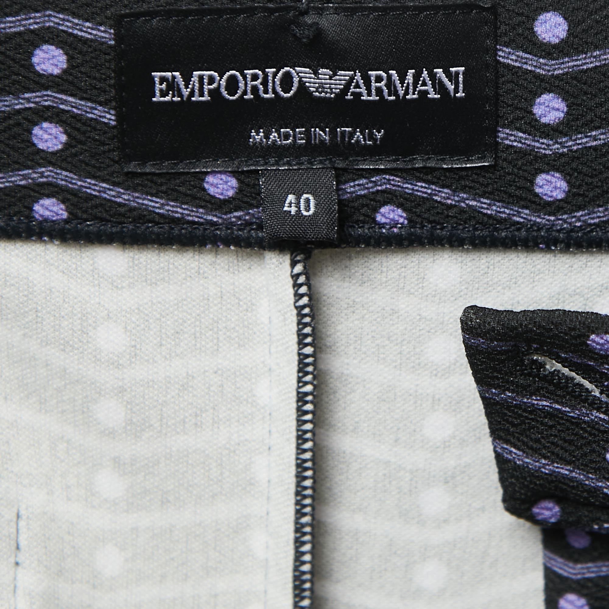 Emporio Armani Black Printed Crepe Elephant Trim Detail Trousers S