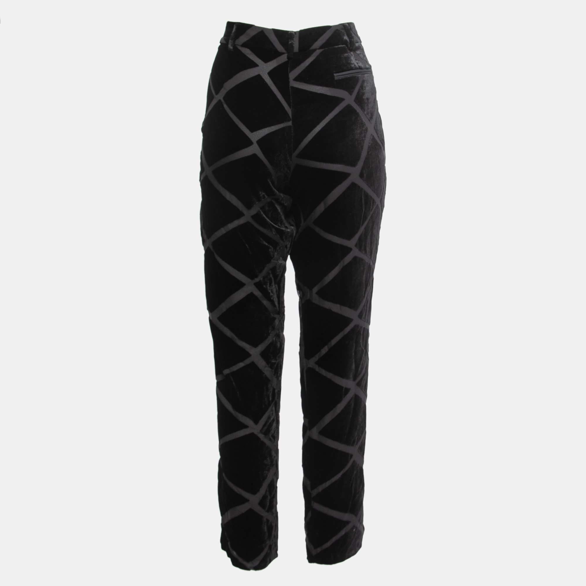 Emporio Armani Black Patterned Velvet Straight Leg Pants M