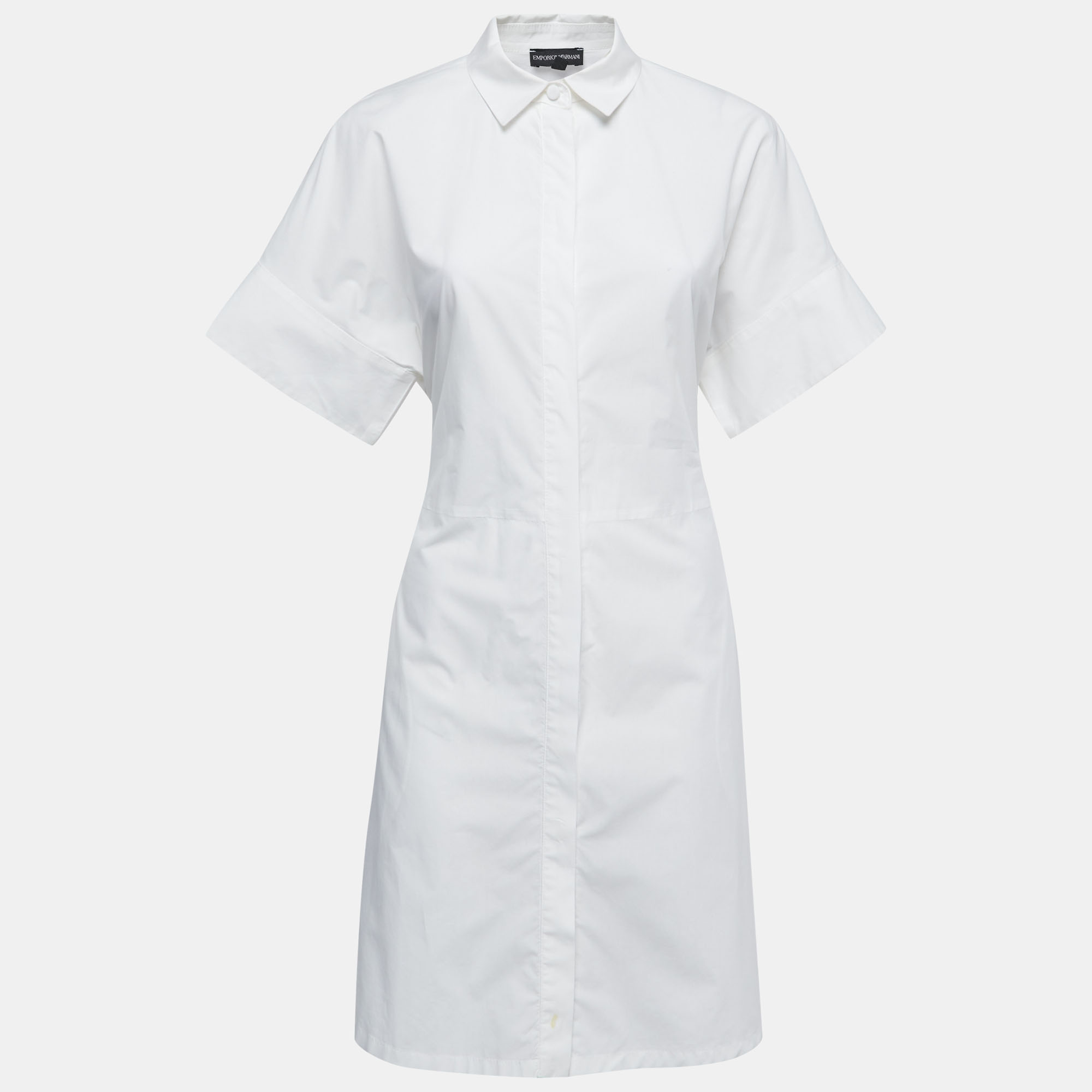 Emporio Armani White Cotton Button Front Belted Short Shirt Dress S