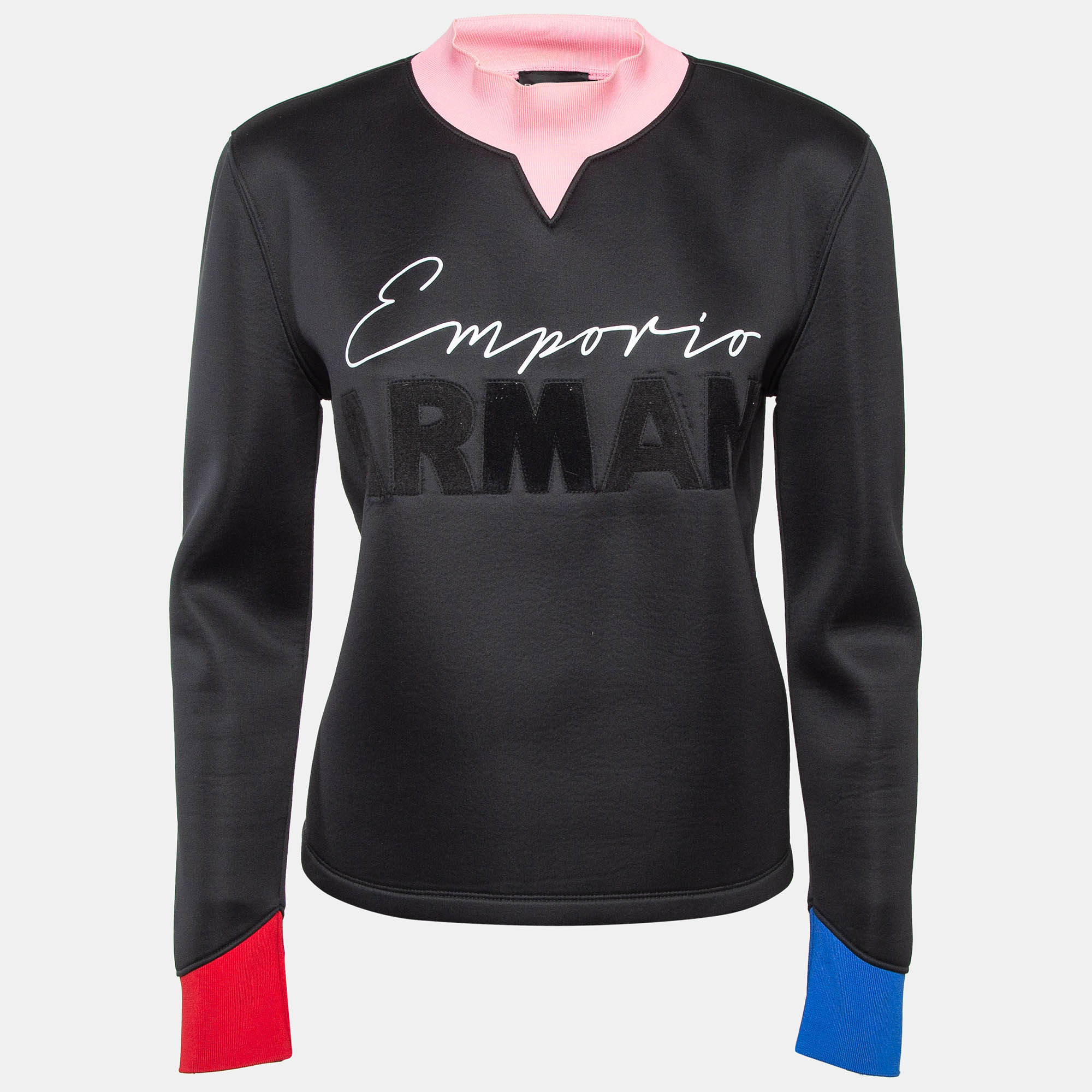 Emporio Armani Black Neoprene Logo Embellished Sweatshirt M