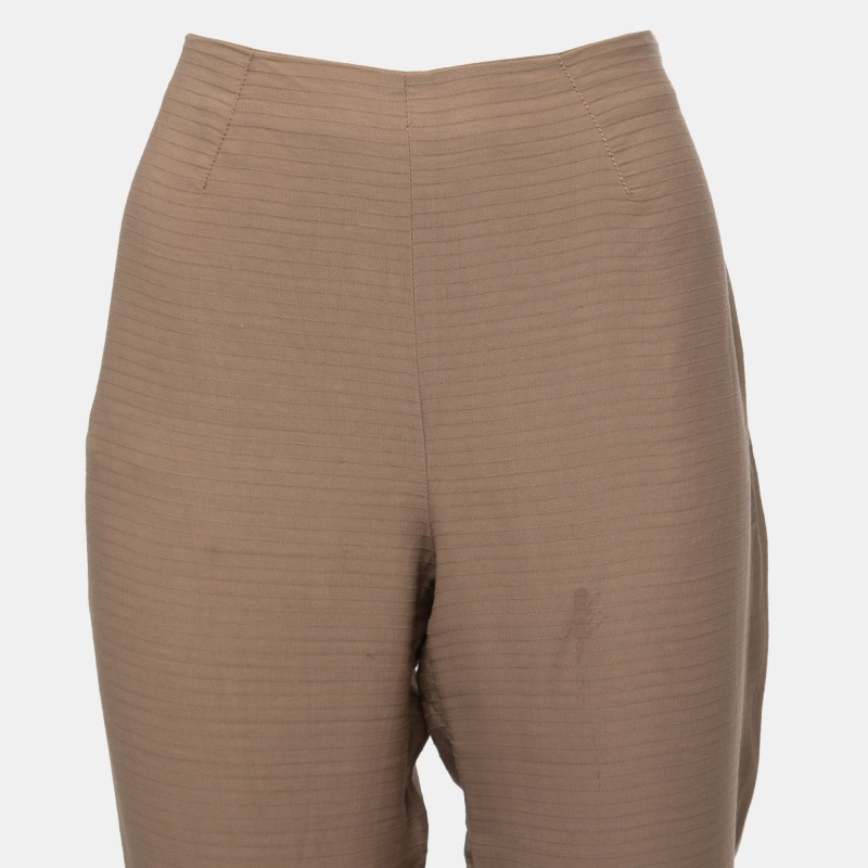 Emporio Armani Brown Linen Blend Buckle Hem Detail High Waist Trousers M