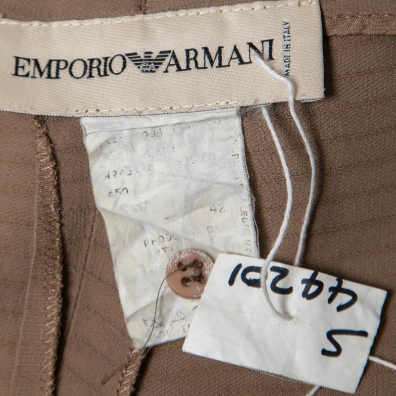 Emporio Armani Brown Linen Blend Buckle Hem Detail High Waist Trousers M
