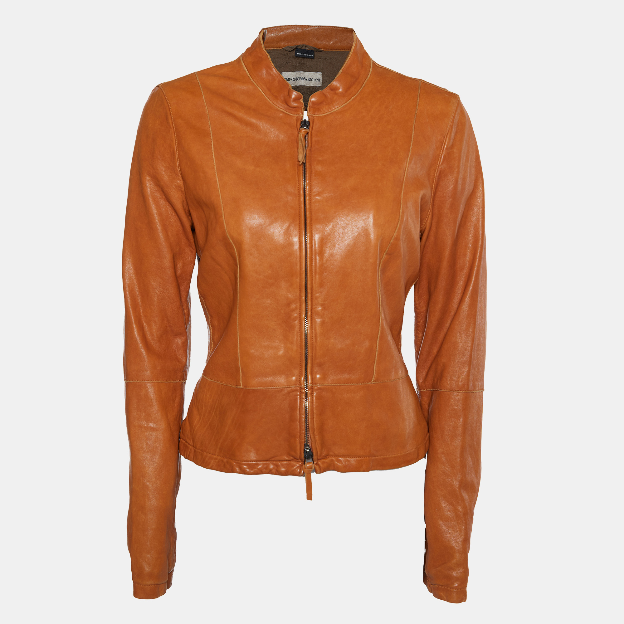 Emporio Armani Brown Leather Zip Front Jacket S