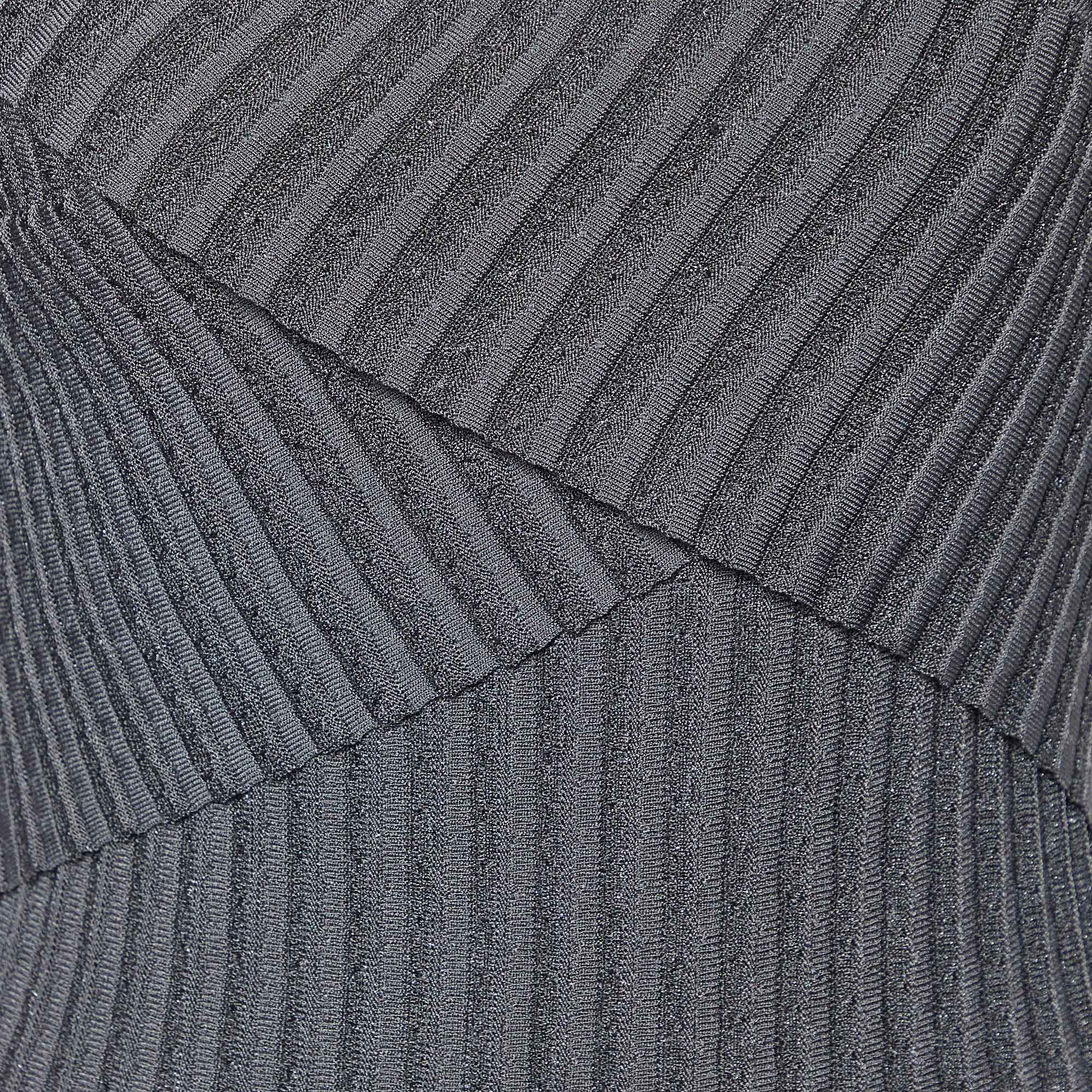 Emporio Armani Charcoal Grey Lurex Knit Crossover Detail Midi Dress S