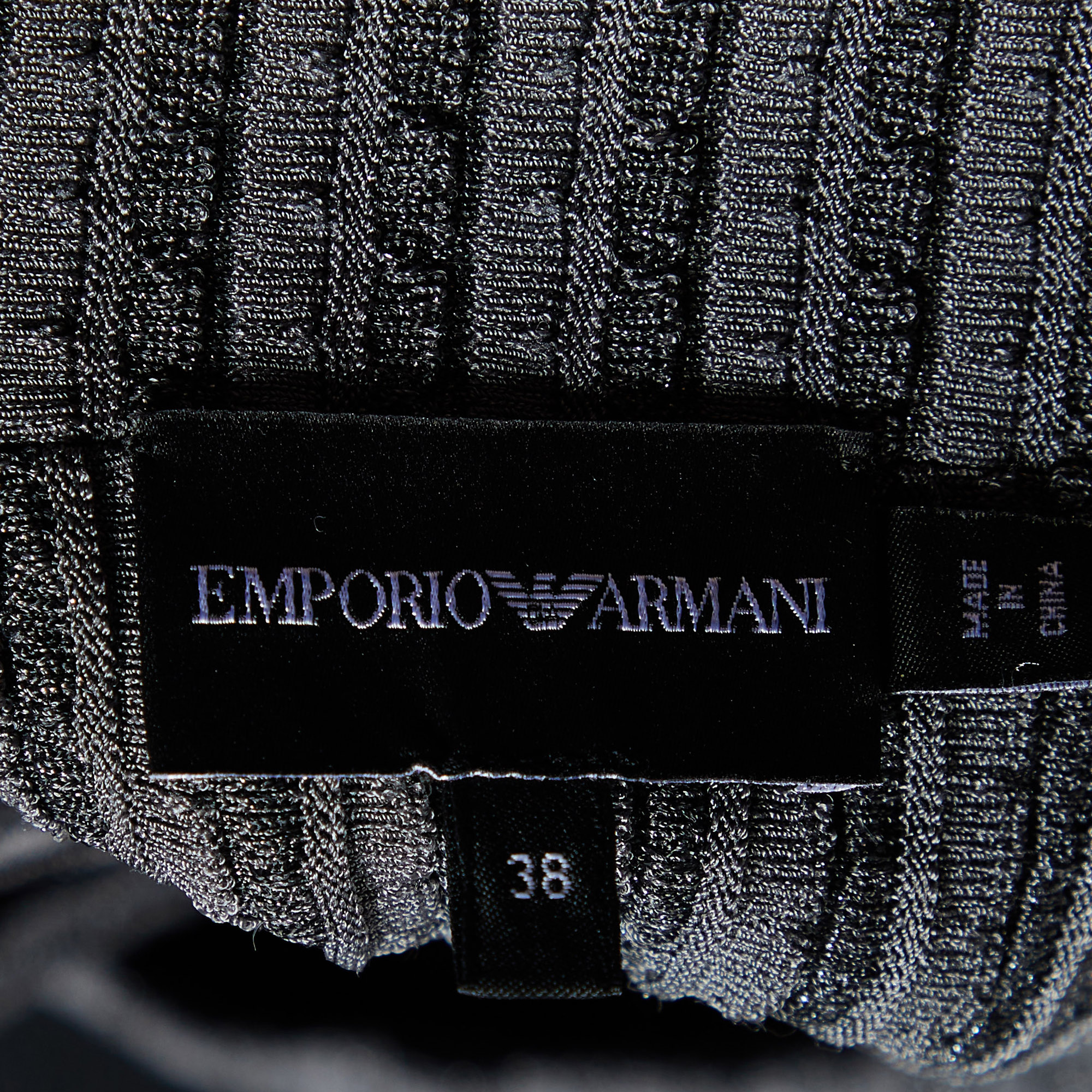 Emporio Armani Charcoal Grey Lurex Knit Crossover Detail Midi Dress S