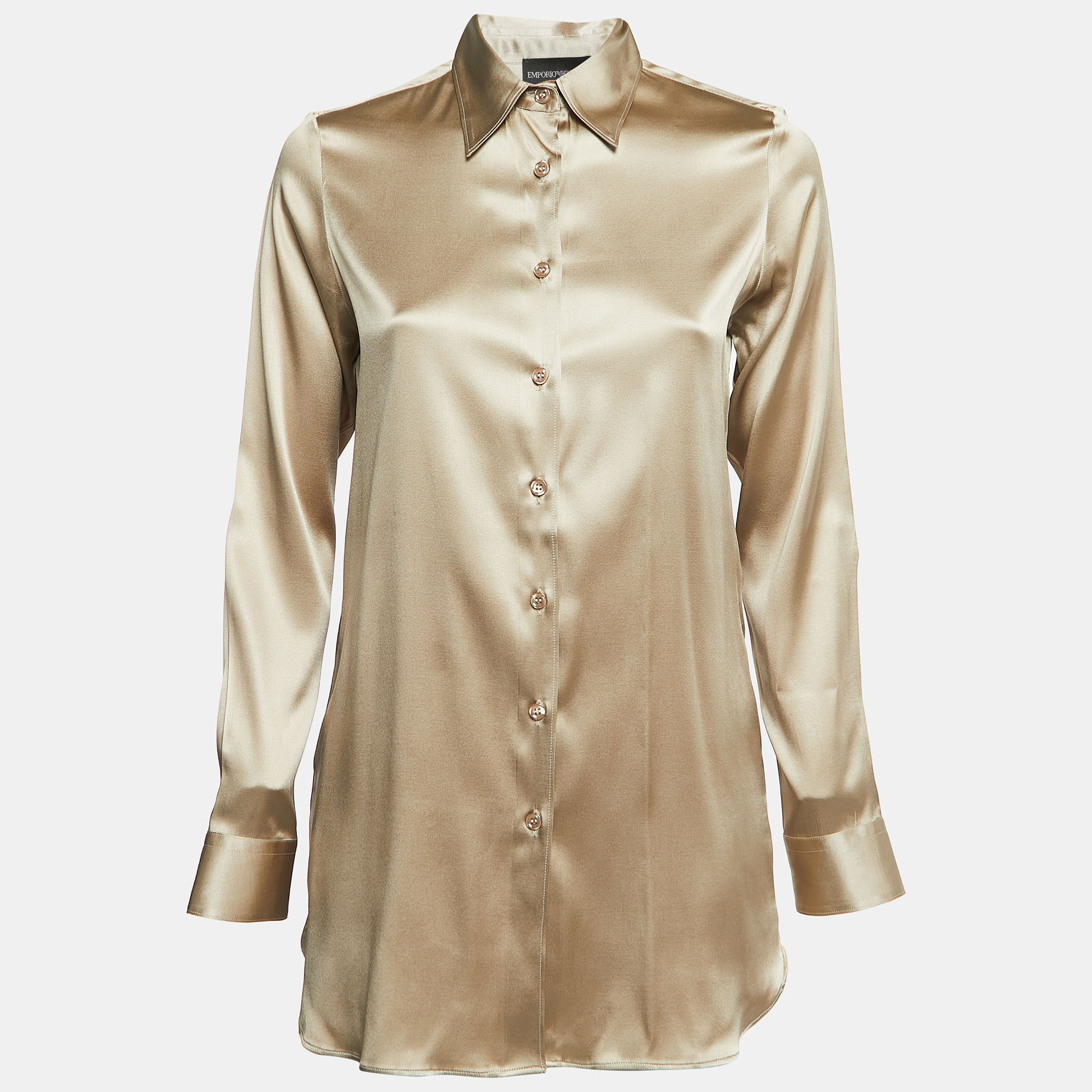 Emporio Armani Beige Satin Button Front Full Sleeve Shirt S