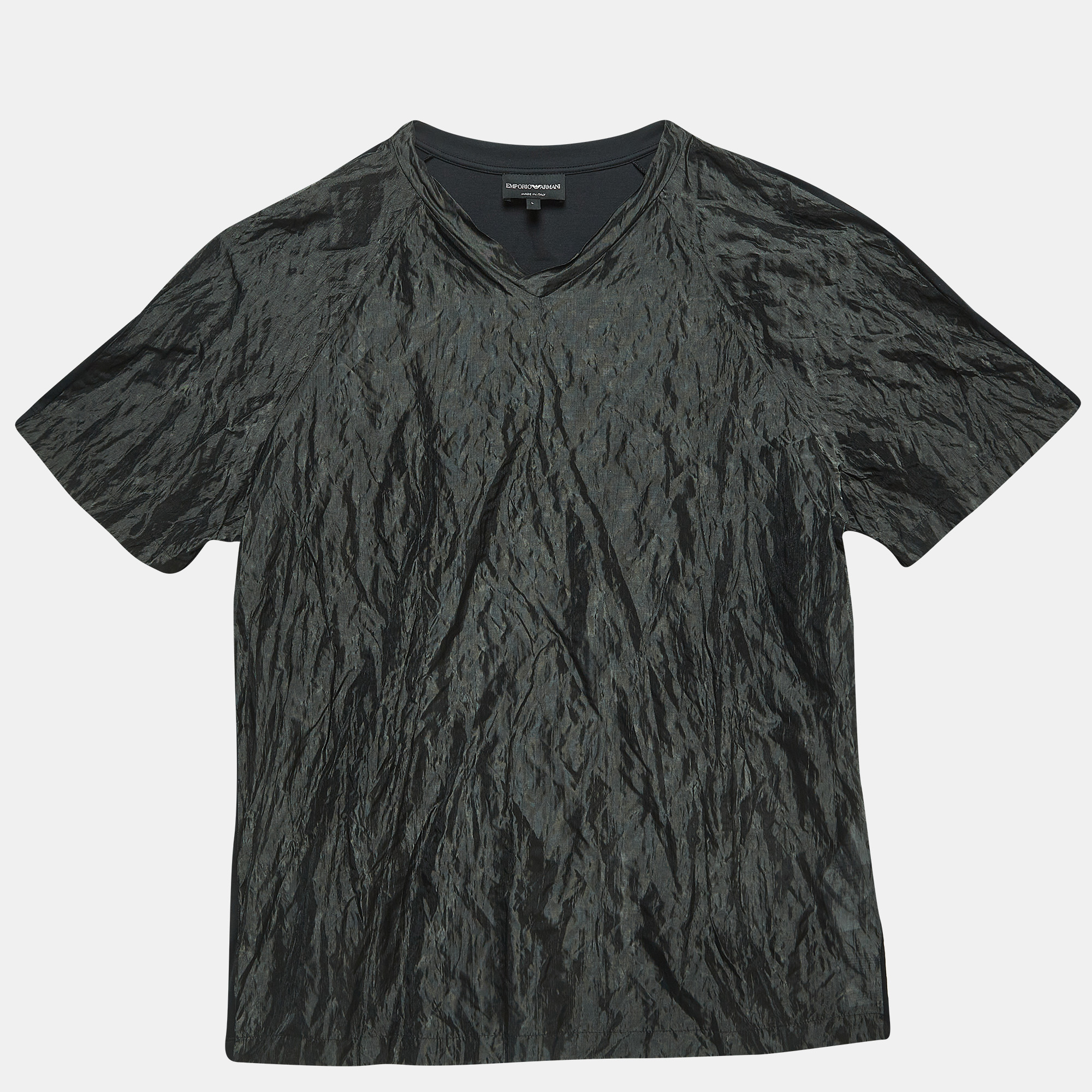 Emporio Armani Black Synthetic And Cotton Semi Sheer T-Shirt L