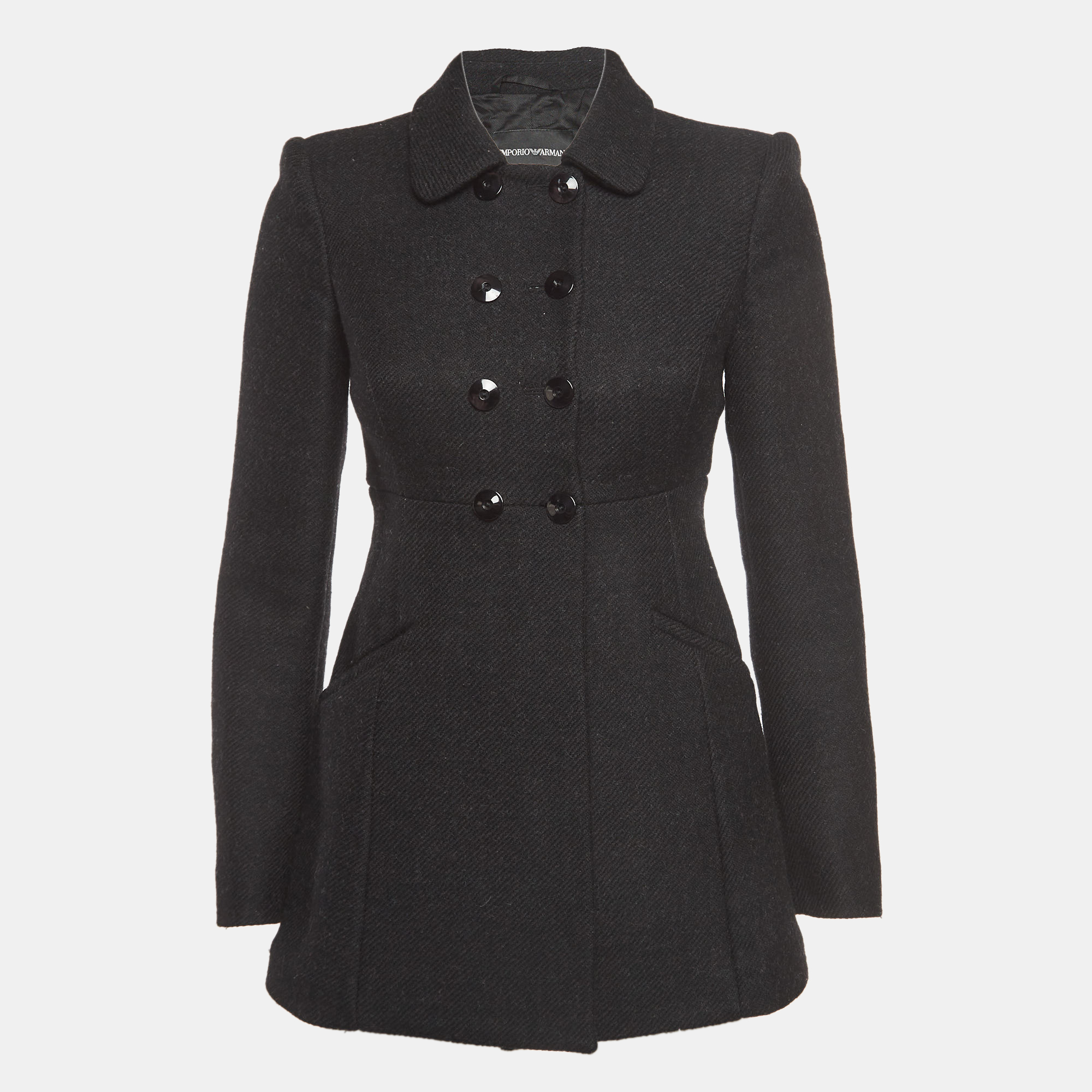Emporio Armani Black Wool Double Breasted Coat XS