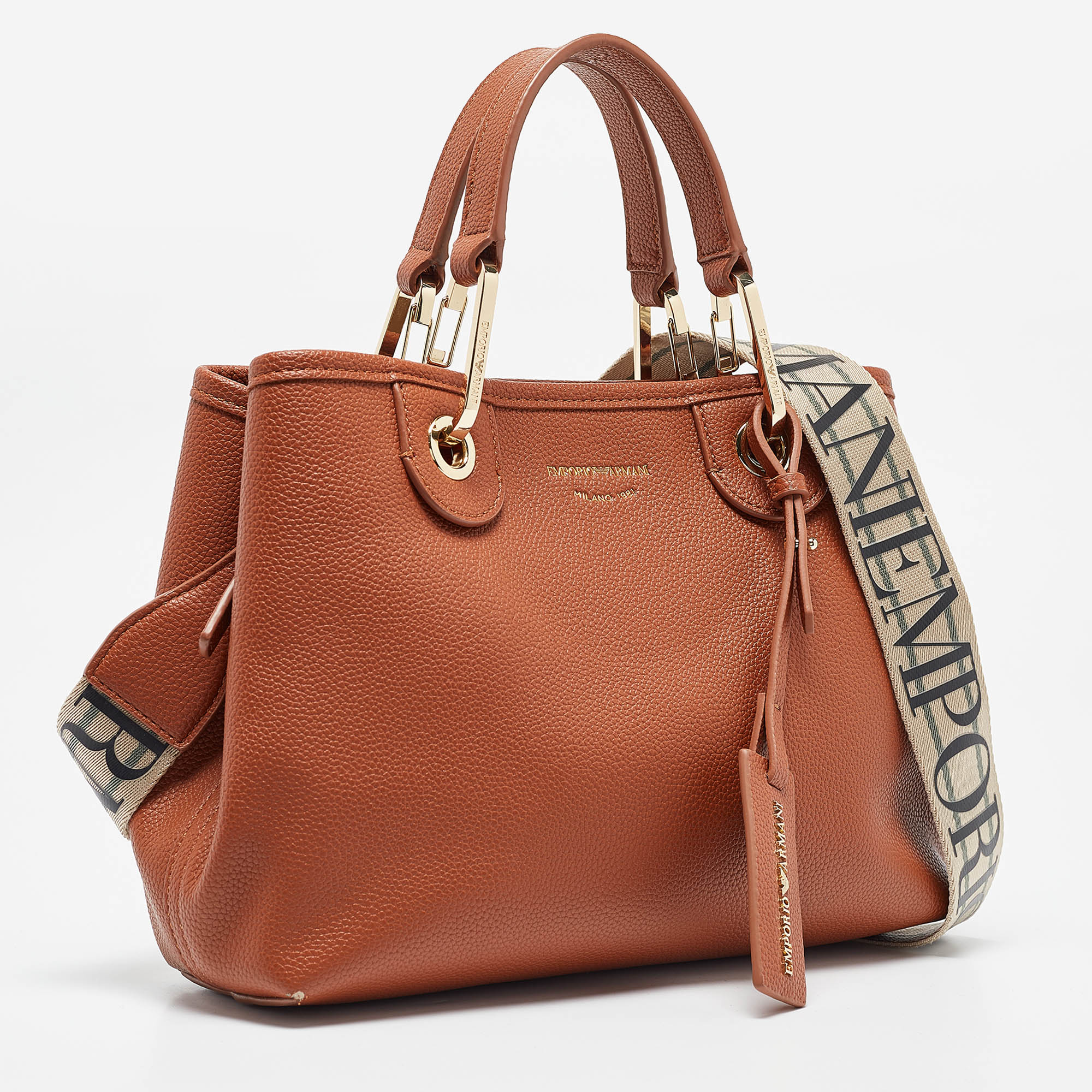 Emporio Armani Brown Faux Leather Small MyEA Shopper Tote