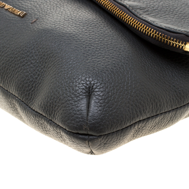 Emporio Armani Grey Leather Zip Flap Convertible Shoulder Bag