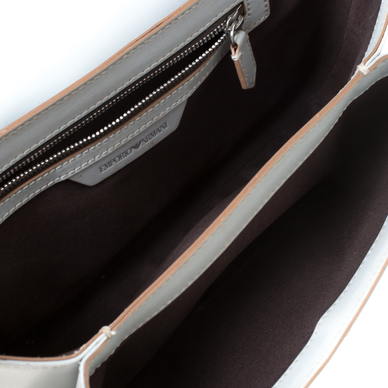 Emporio Armani Grey Leather Double Chain Shoulder Bag