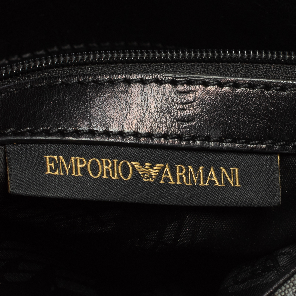 Emporio Armani Black/Grey Monogram Canvas And Leather Hobo