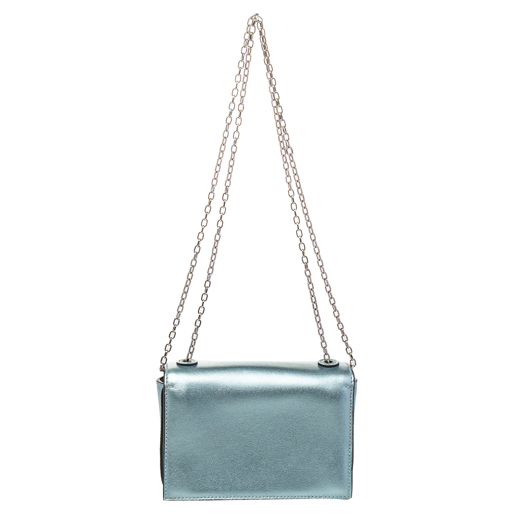 Emporio Armani Metallic Mint Green Leather Chain Shoulder Bag