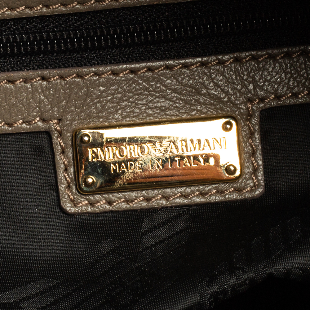 Emporio Armani Grey Leather Leather Zip Around Hobo