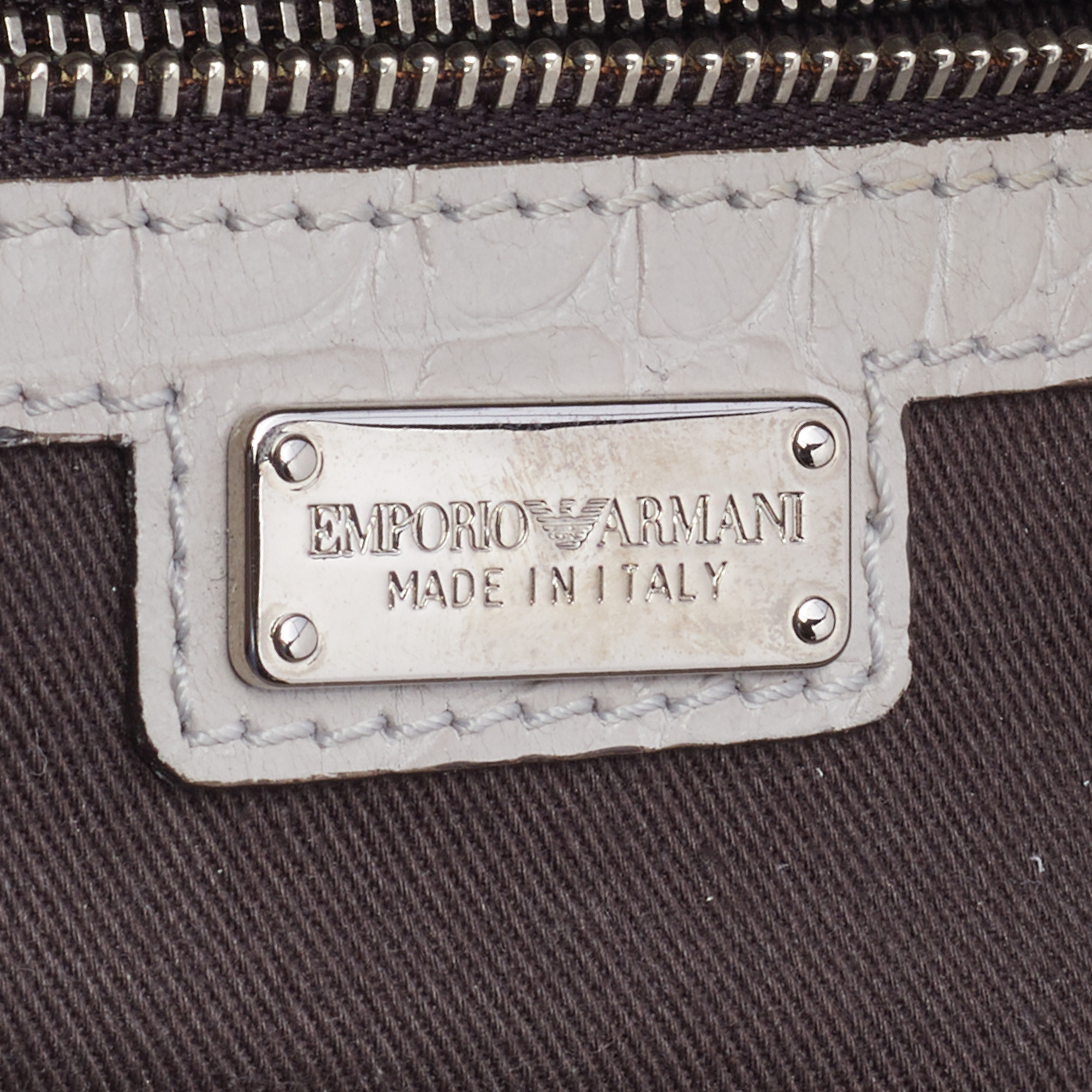 Emporio Armani Light Grey Croc Embossed Leather Satchel
