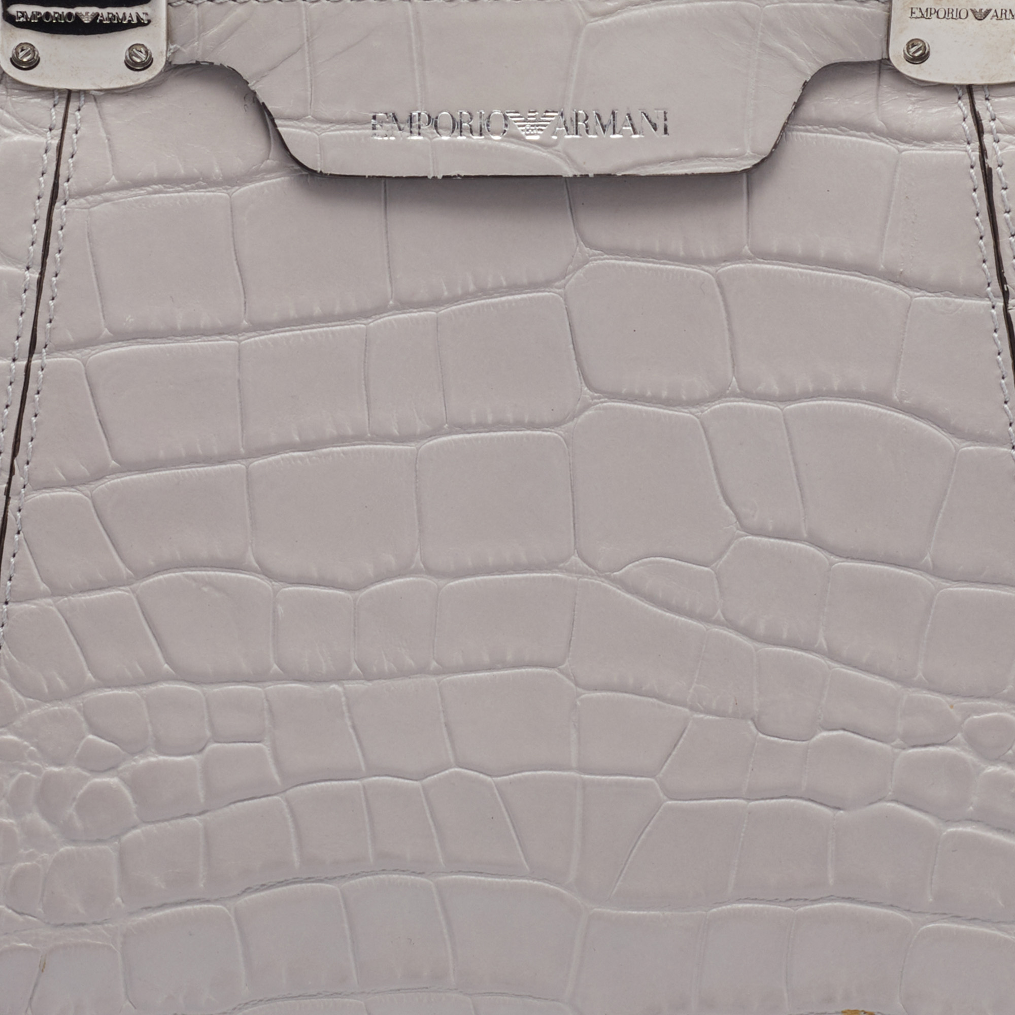 Emporio Armani Light Grey Croc Embossed Leather Satchel