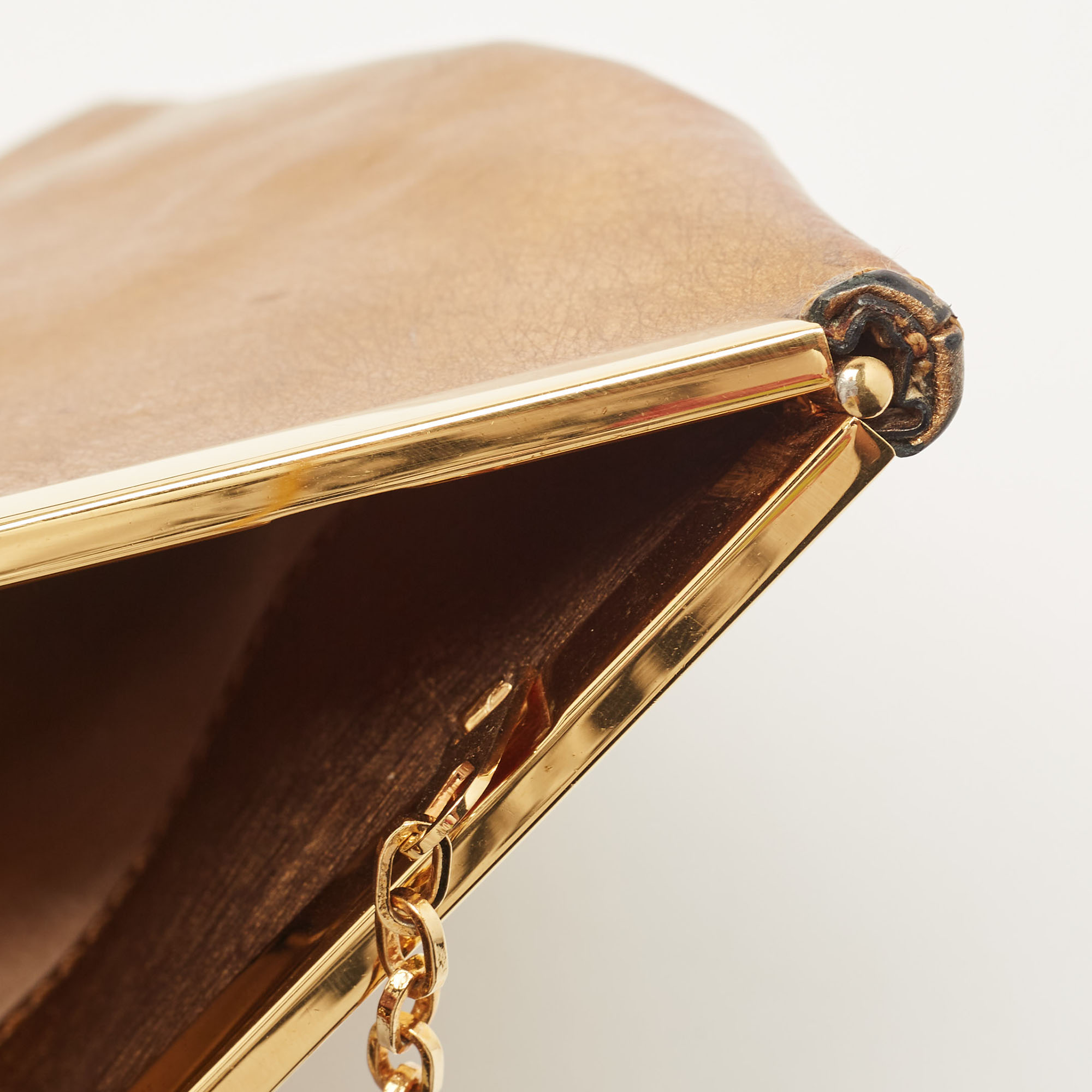 Emporio Armani Gold Laminated Leather Chain Clutch