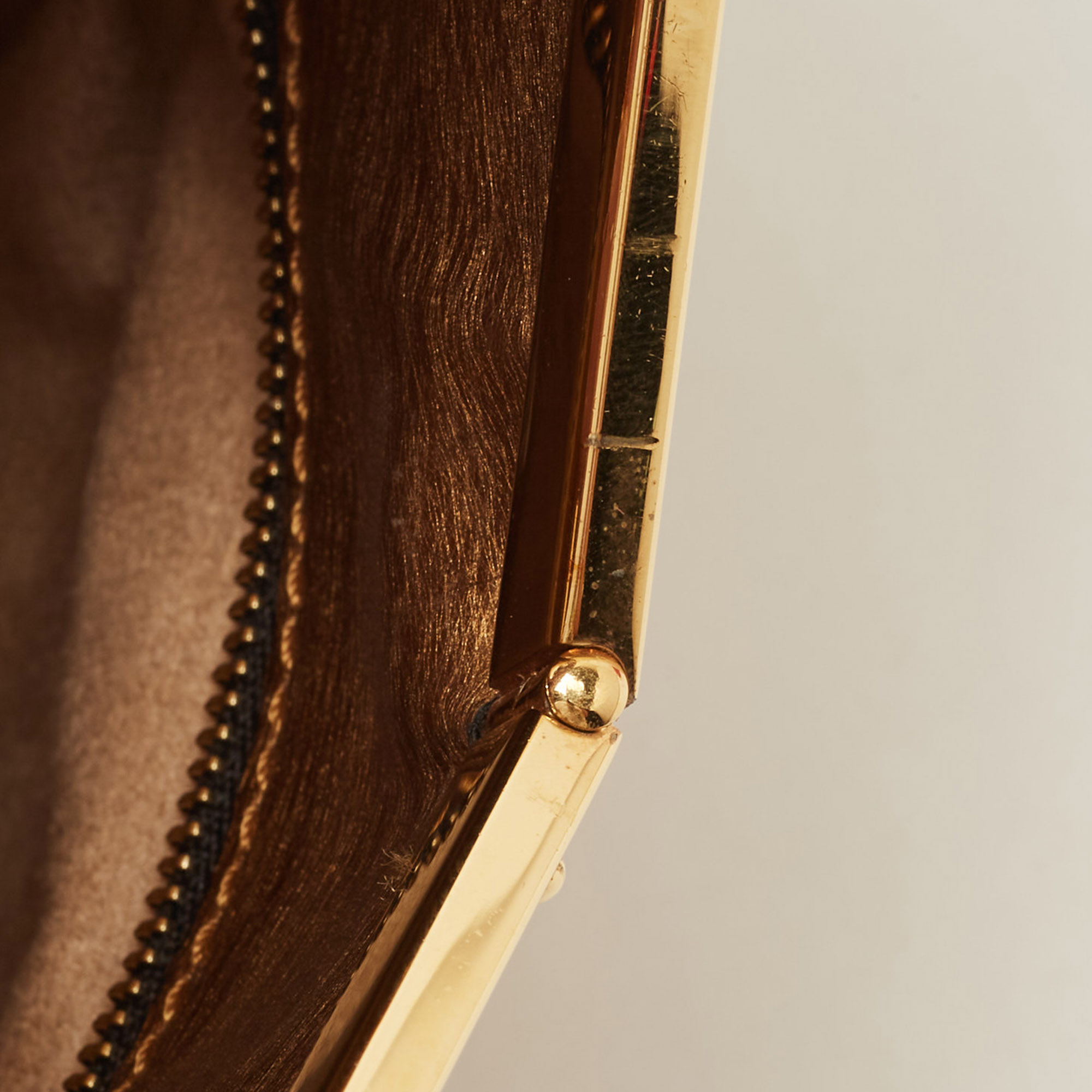 Emporio Armani Gold Laminated Leather Chain Clutch