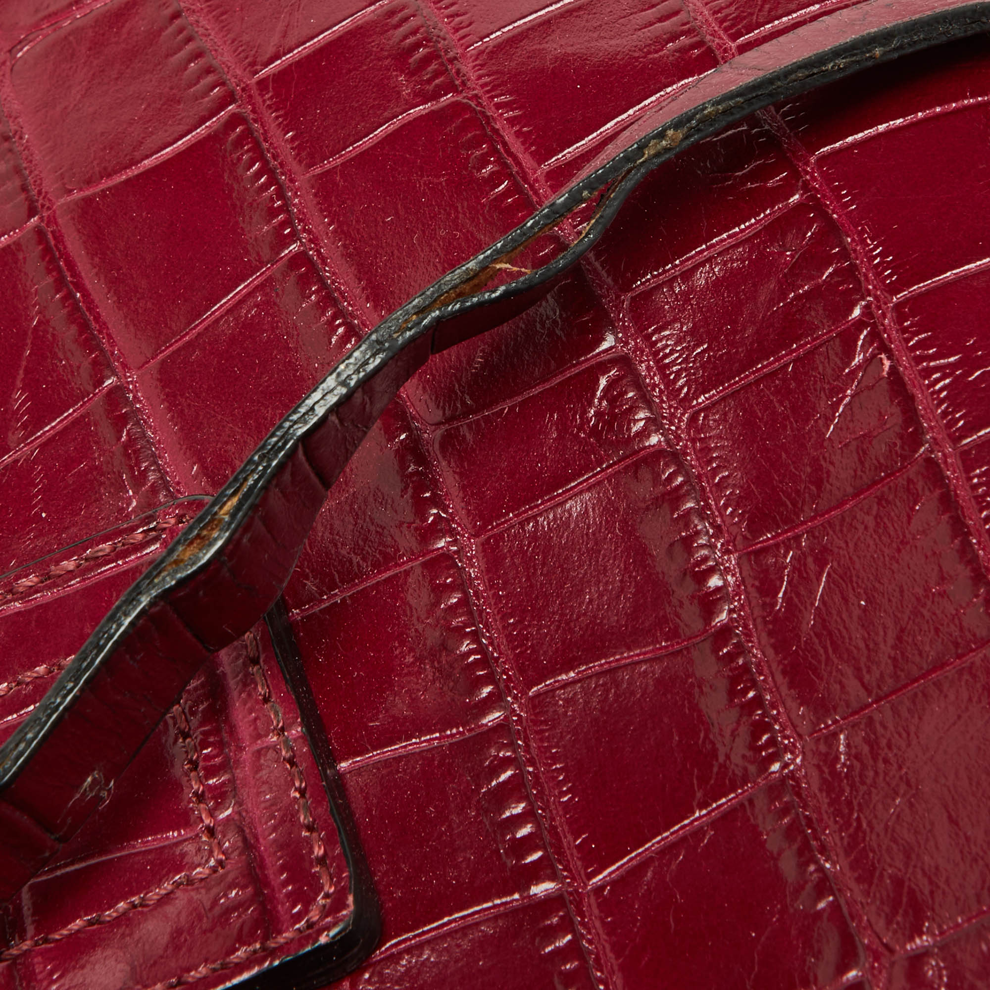 Emporio Armani Red Croc Embossed Leather Zip Satchel