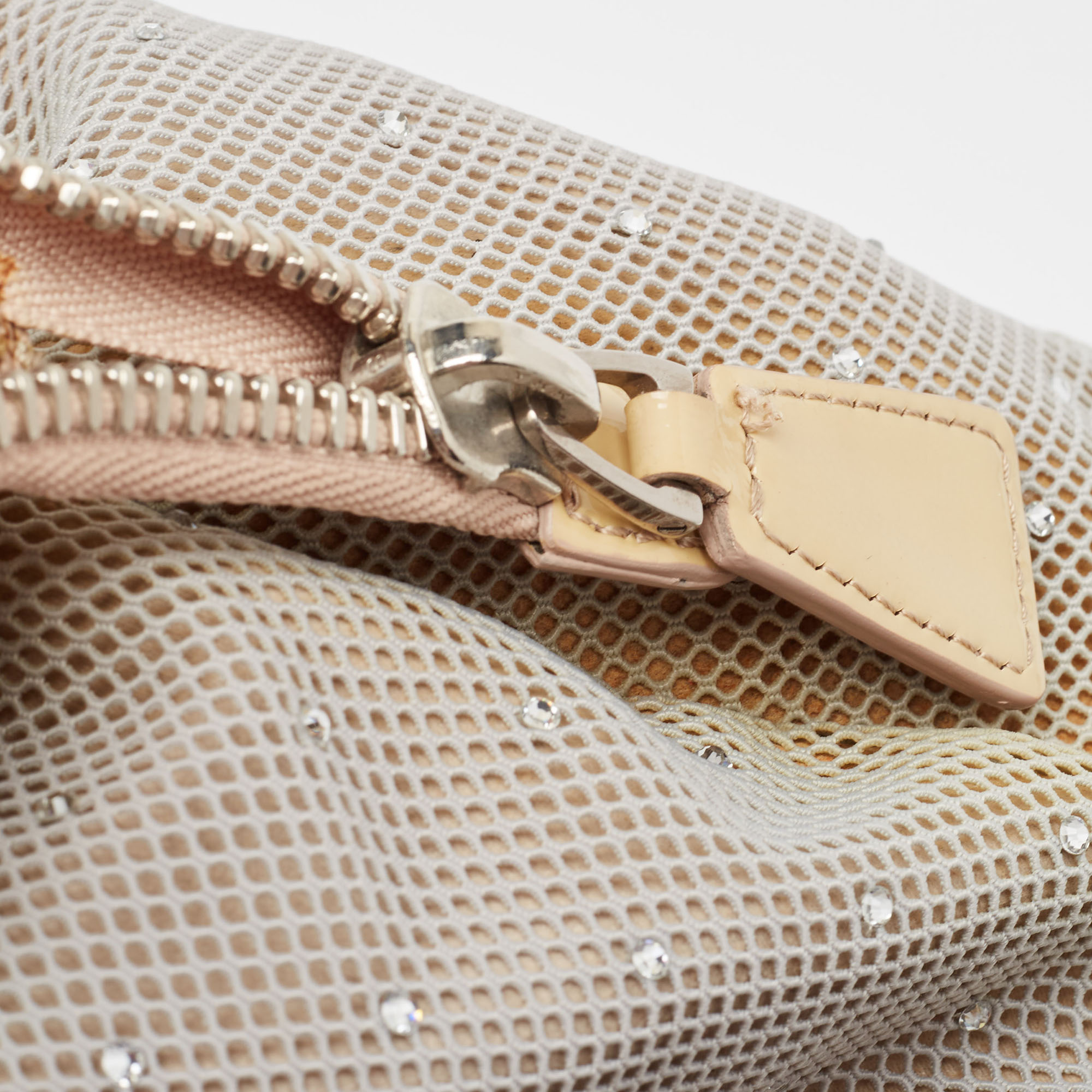 Emporio Armani Grey/Beige Mesh And Patent Leather Crystal Embellished Clutch