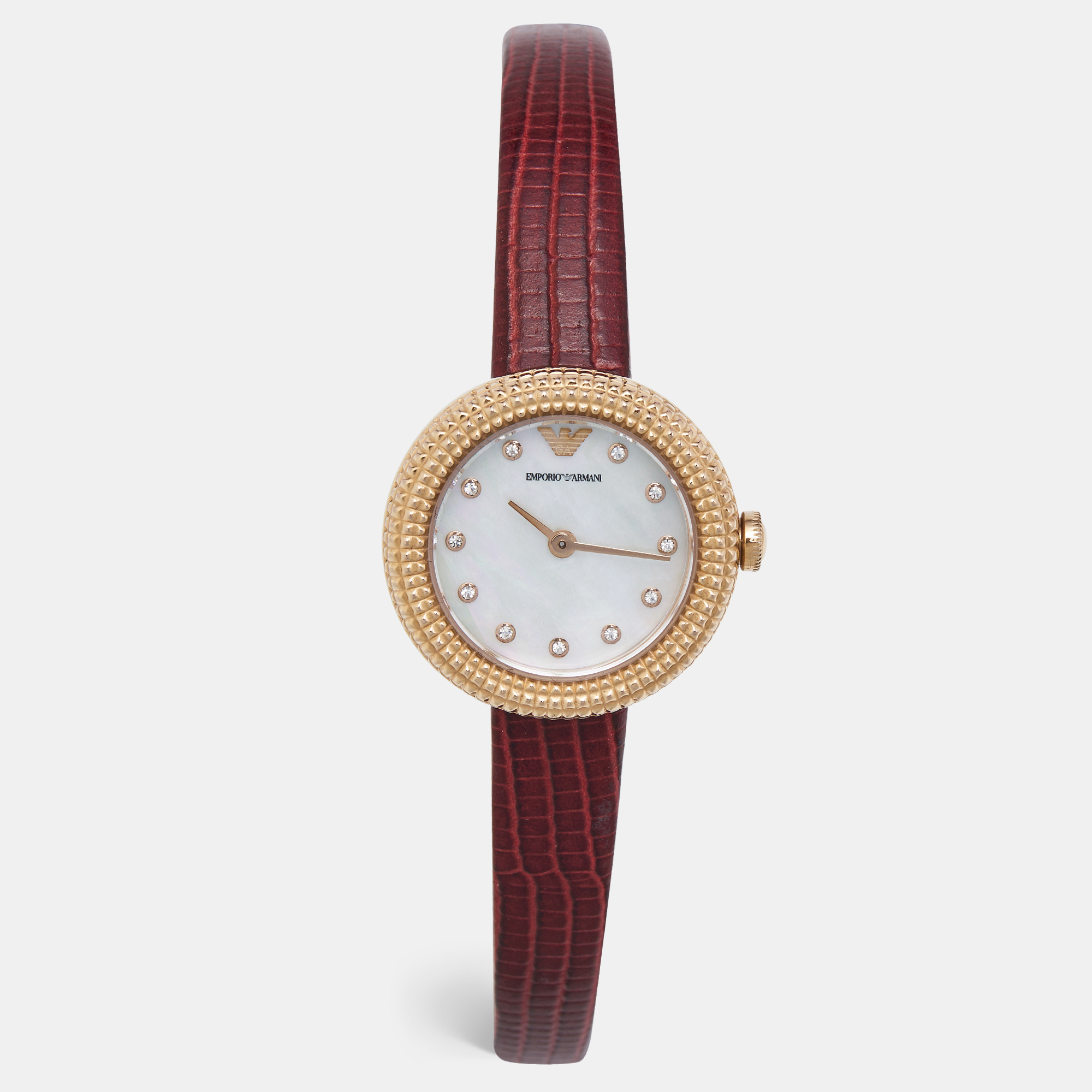 Emporio Armani Mother Of Pearl Gold Plated Stainless Steel Leather AR11417 Women's Wristwatch, Burgundy
Emporio Armani Mother Of Pearl Gold Plated Stainless Steel Leather AR11417 Women's Wristwatch, Burgundy
