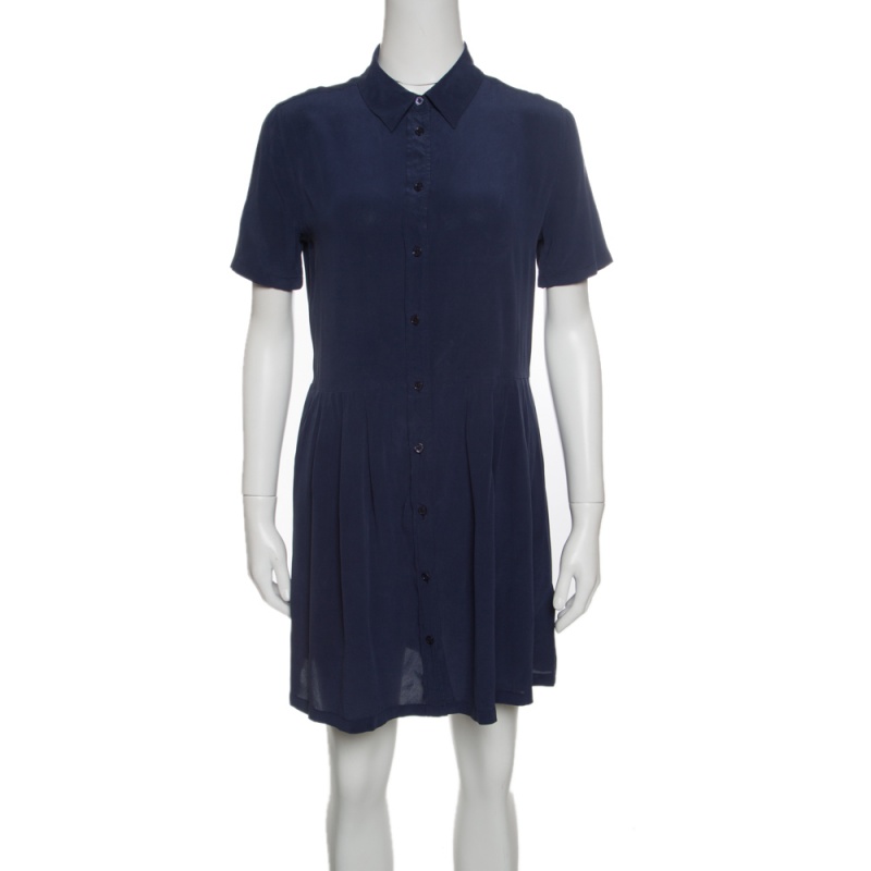 Image of Equipment Navy Blue Washed Silk Naomi Shirt Dress S