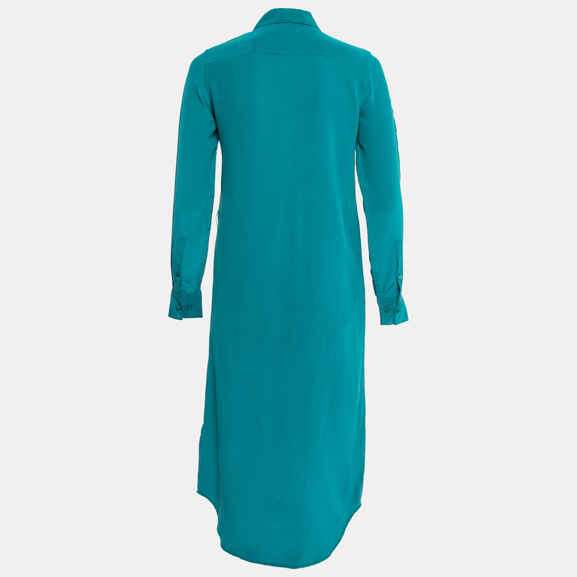 Equipment Femme Everglade Blue Silk Charmeuse Tegan Shirt Dress XS