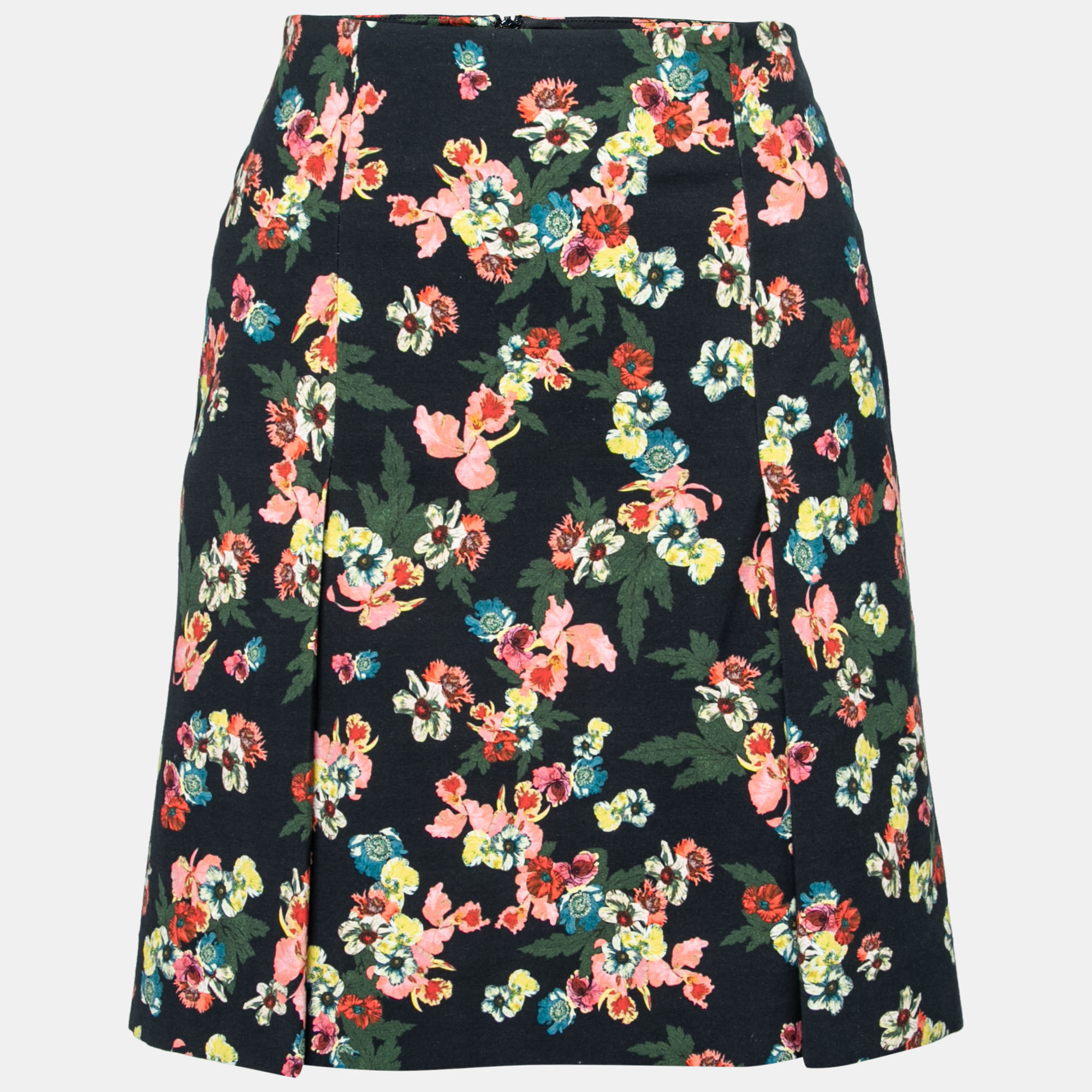 Erdem Multicolor Flower Garden Print Pleat Detail Calista Skirt S