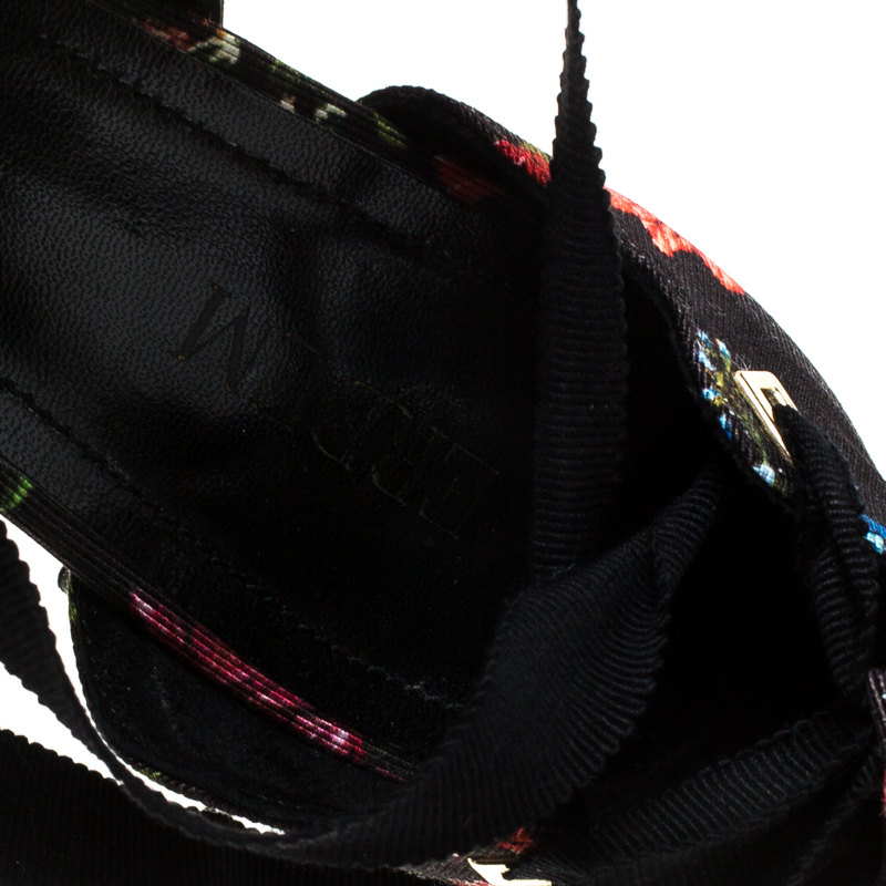Erdem Black Floral Canvas Cut Out Lace Up Sandals Size 38