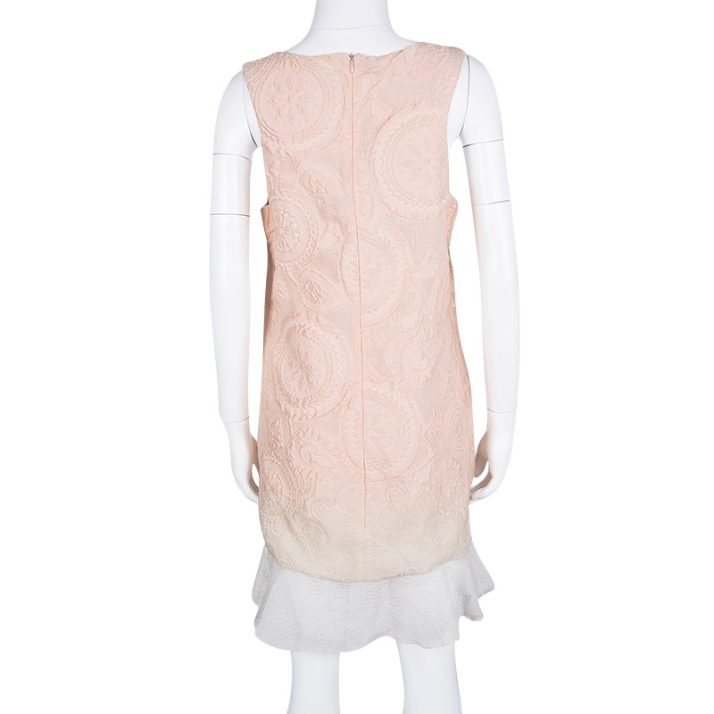 Ermanno Scervino Peach Ombre Embossed Jacquard Ruffled Bottom Sleeveless Dress M