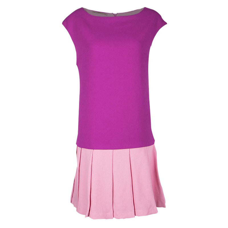 Image of Ermanno Scervino Colorblock Wool Pleated Flared Bottom Sleeveless Dress M