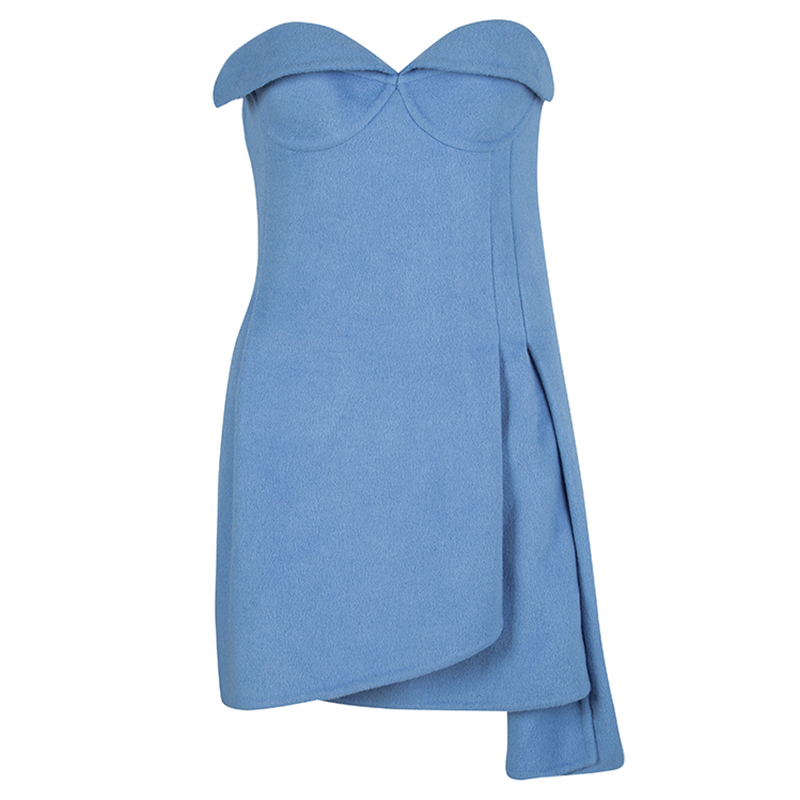 Image of Ermanno Scervino Blue Angora Layered Strapless Dress M