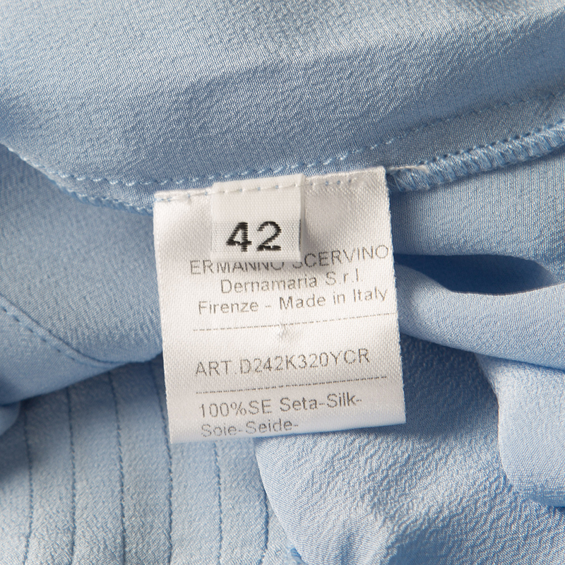 Ermanno Scervino Powder Blue Silk Pintuck Detail Long Sleeve Tunic M