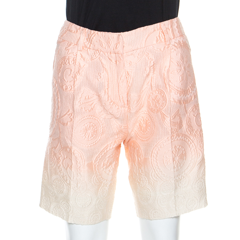Image of Ermanno Scervino Peach Jacquard Cotton Silk Ombre Bermuda Shorts S